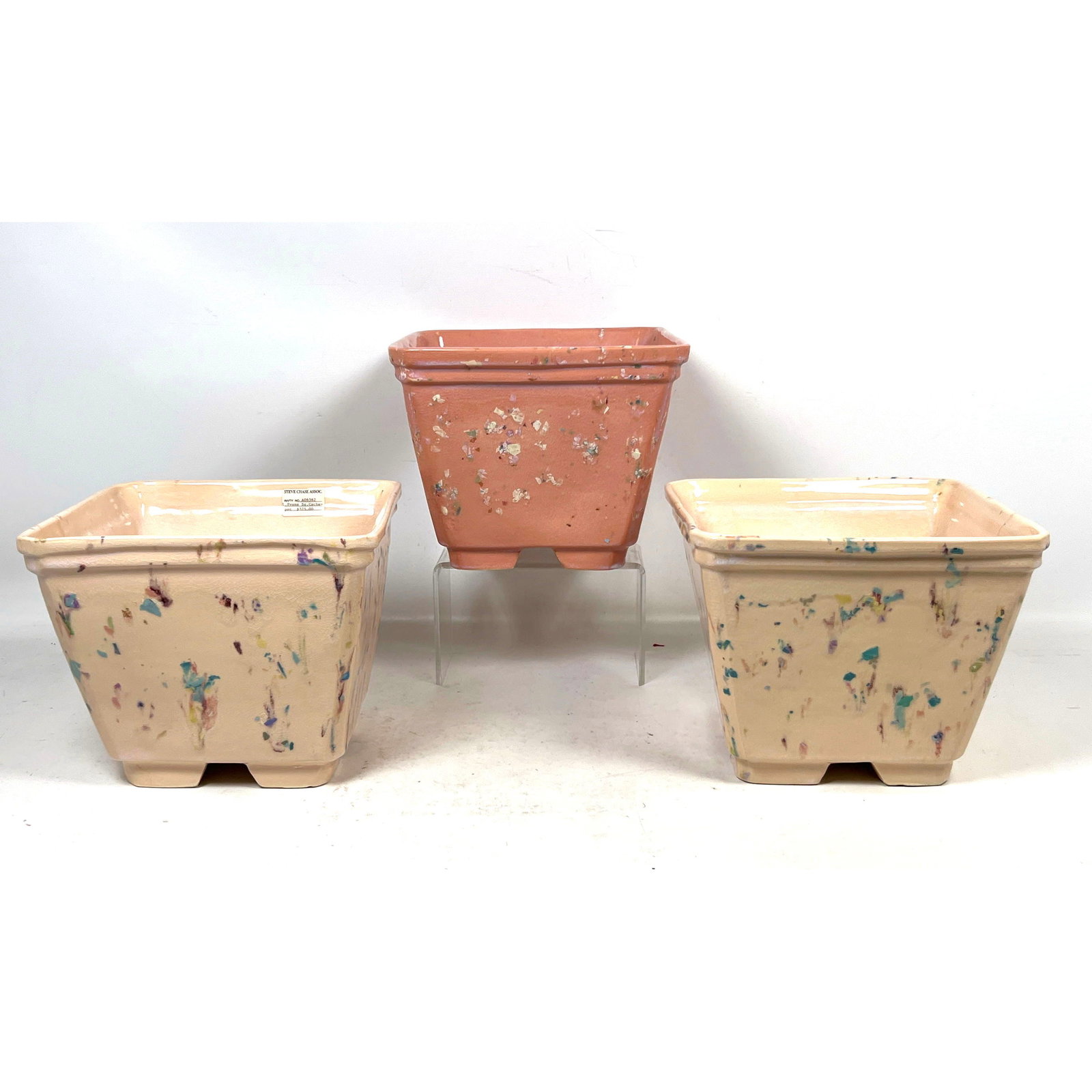 3pc Lynn Evans Studio Ceramic Cachepots with Confetti Spatter Glaze. Steve Chase Assoc Inventory Lab (1 of 14)