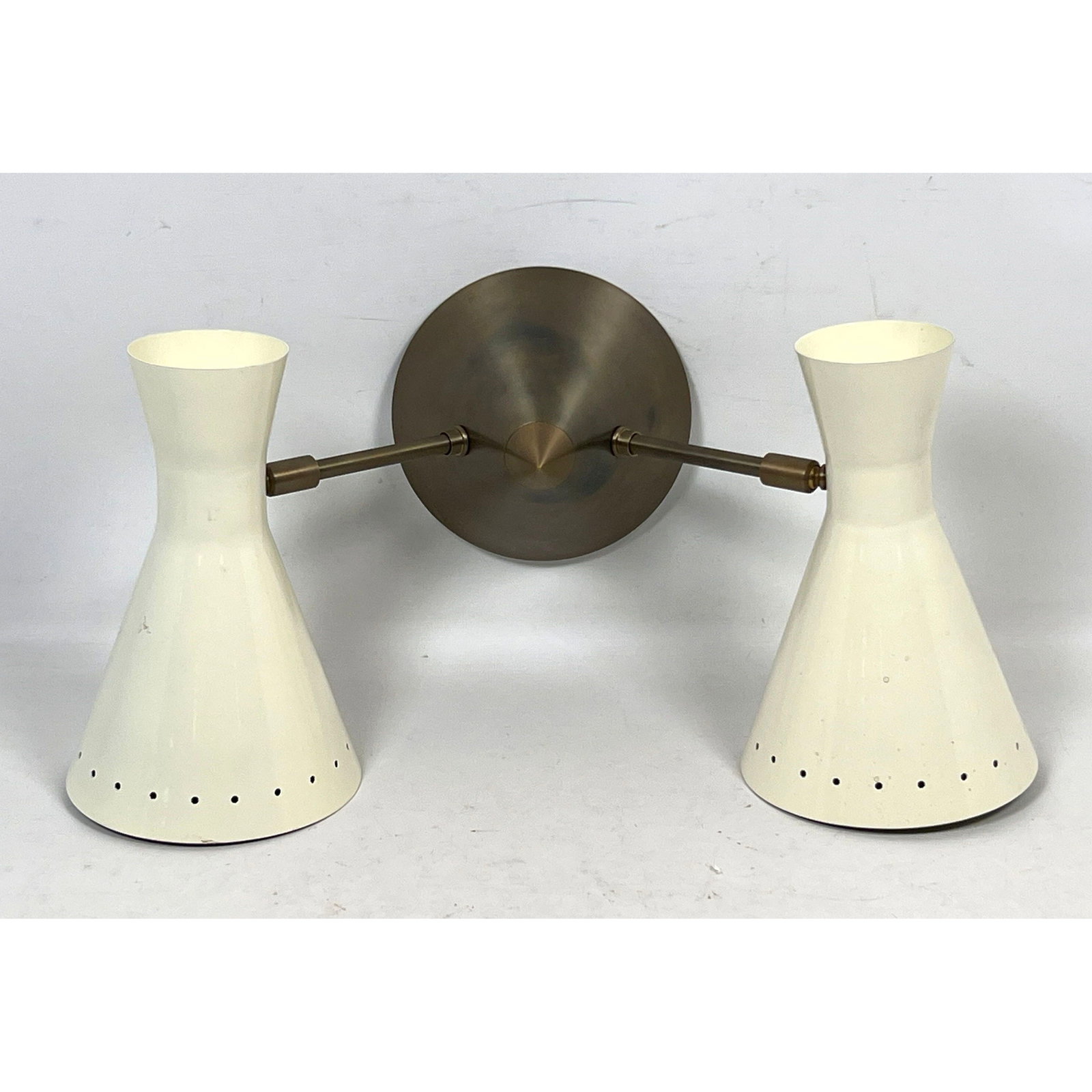 Luminous Mid Century Modern style Double Arm Diabolo Wall Sconce with Perforated Shades (1 of 8)