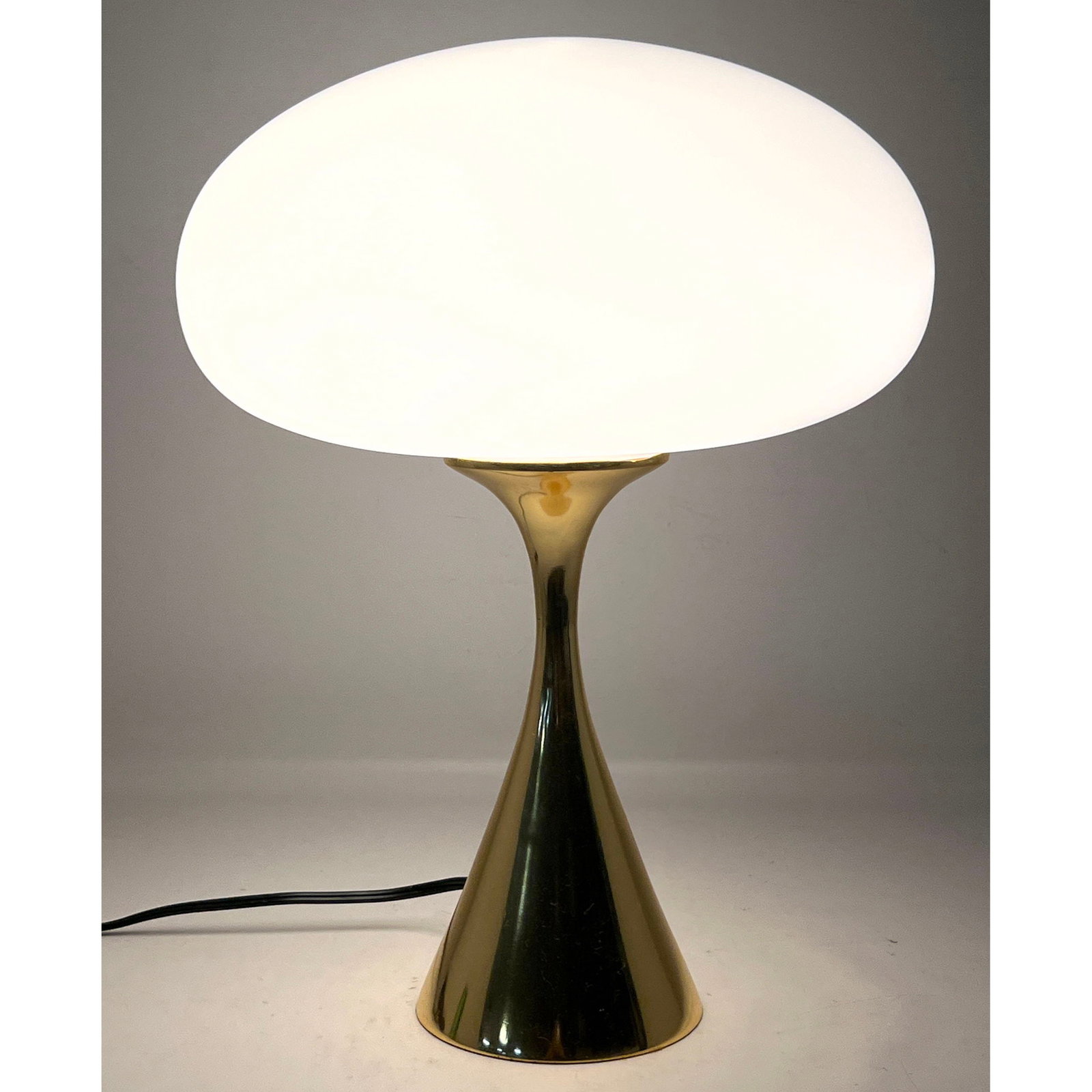DESIGNLINE Gold Tone Metal Base Glass Mushroom Shade Table Lamp. Paper Label. StemLite. Contemporary (1 of 11)