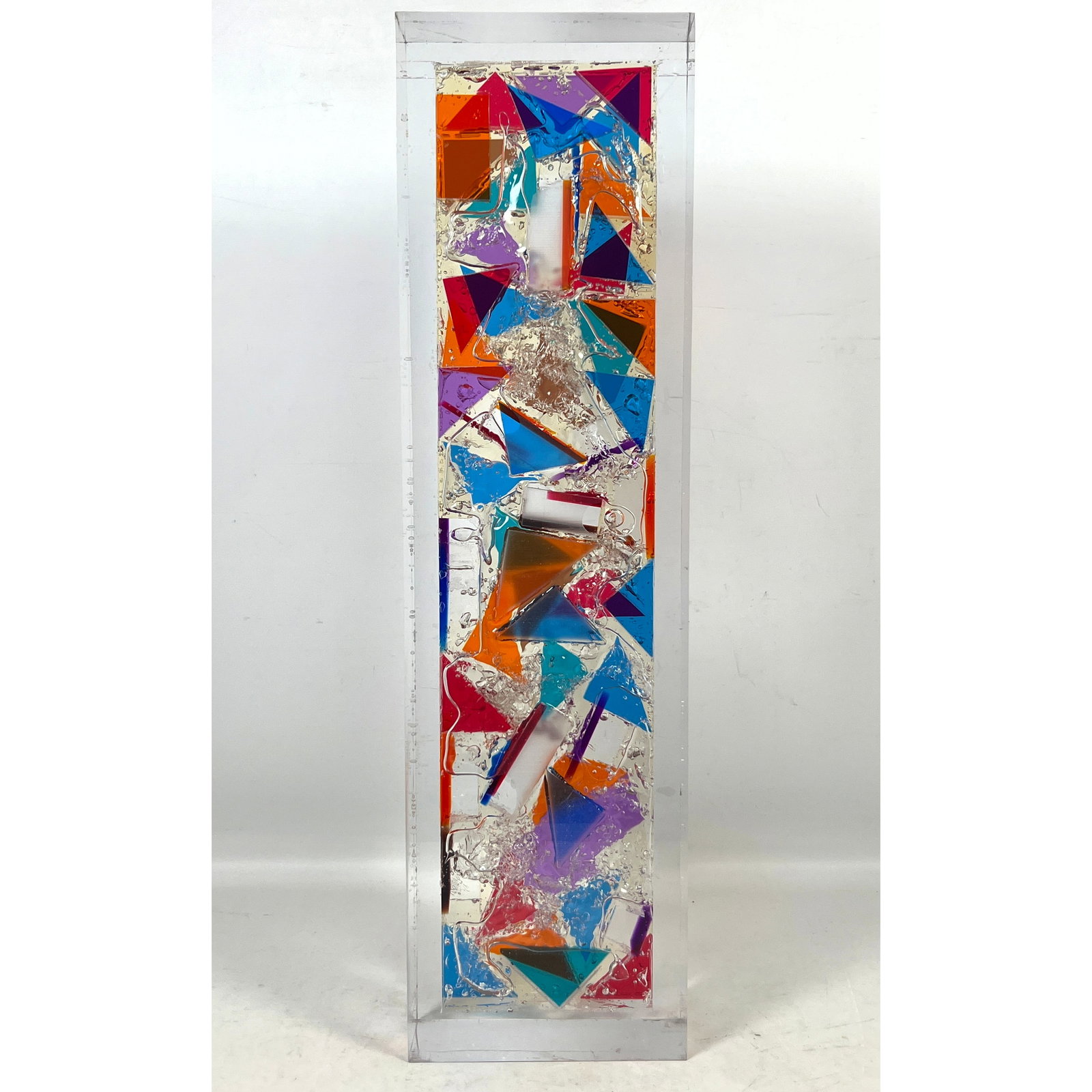 Tall Artisan cast acrylic sculpture rectangular pillar form with internal multi-colored geometric sh (1 of 11)