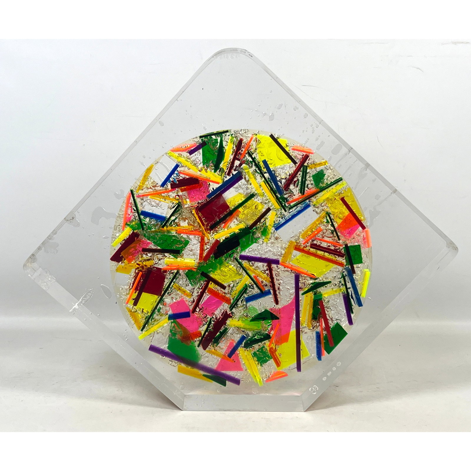 Luis Artisan Cast acrylic sculpture with Internal Shards Decorated. Diamond Shaped Clear Block with (1 of 13)