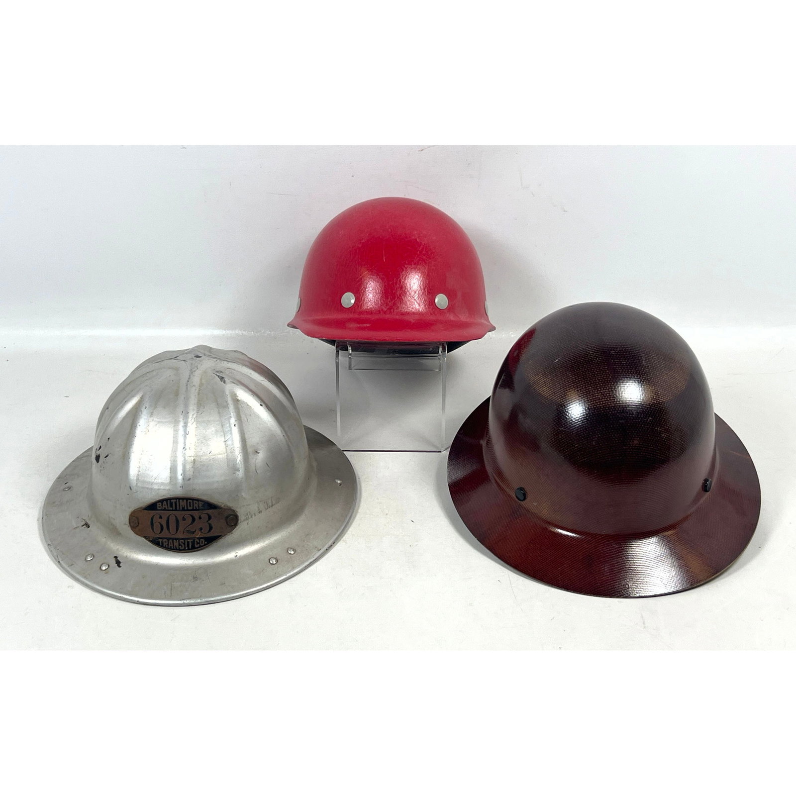 3pc Vintage Hardhat Helmets, Ed Bullard Aluminum, Fibremetal Composite, Fiberglass (1 of 18)