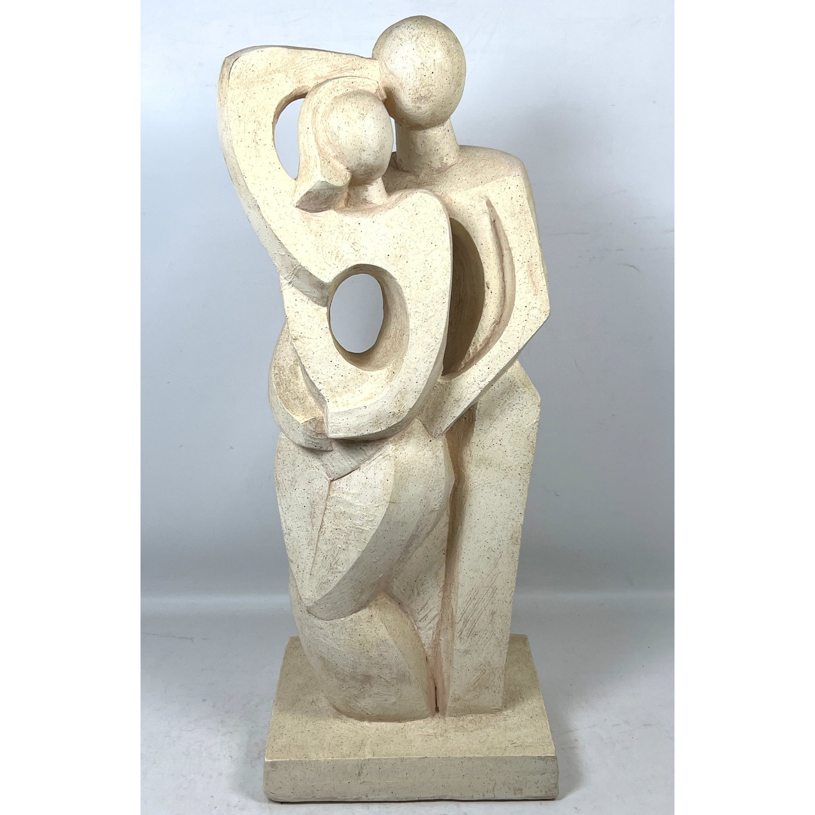 Pieri 1990 Large Abstract Modernist Plaster Sculpture Embracing Couple in Textured Bone White Cast C (1 of 10)