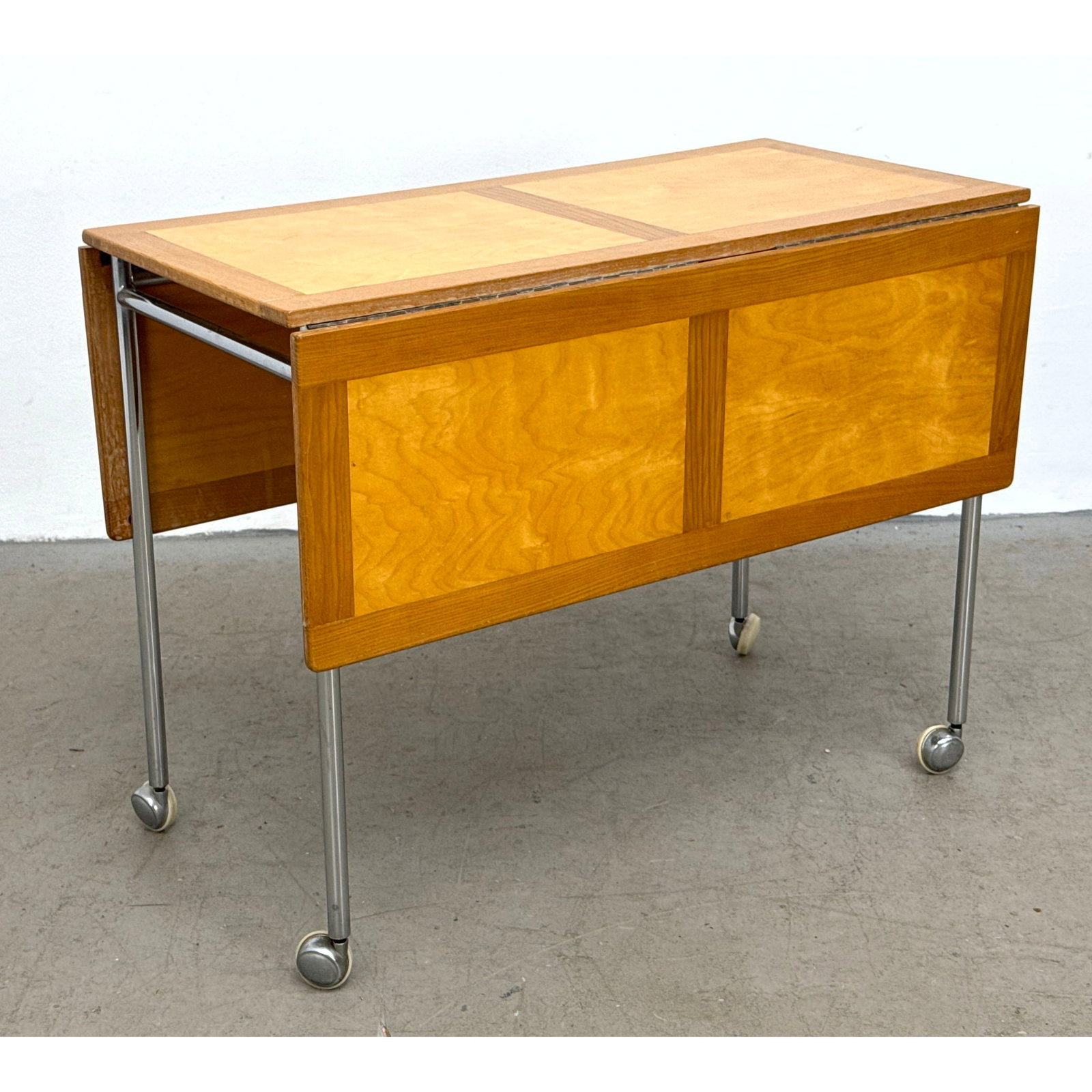 Bruno Mathsson Berit Drop-Leaf Wood and Chrome Mobile Table. Attributed to Firma Karl Mathsson. Unsi (1 of 8)