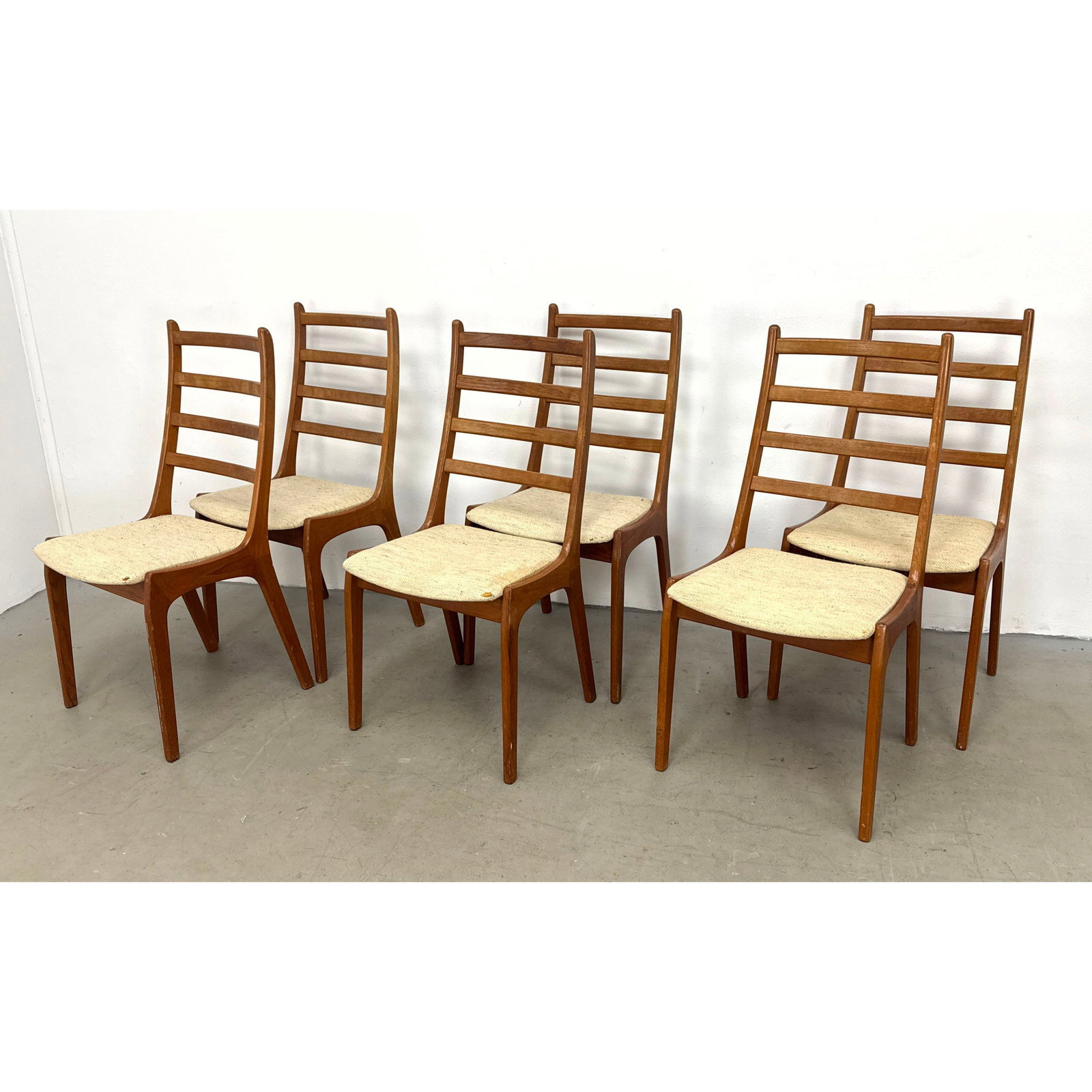 Set 6 Danish Mid Century Modern teak ladder back dining chairs (1 of 14)