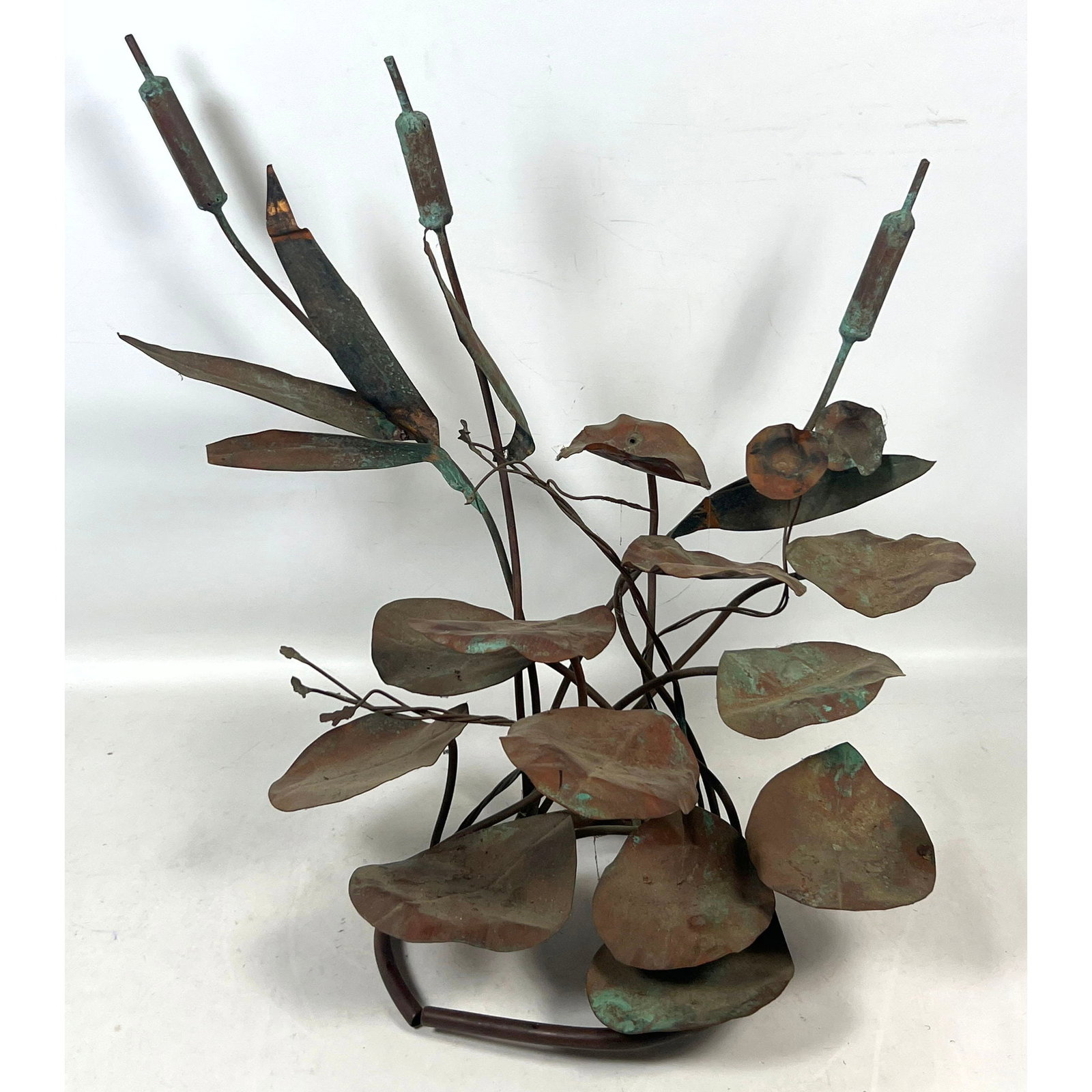 Brutalist Style Mixed Metal Aquatic Flora Sculpture Featuring Cattails and Lily Pads. Fountain with (1 of 10)