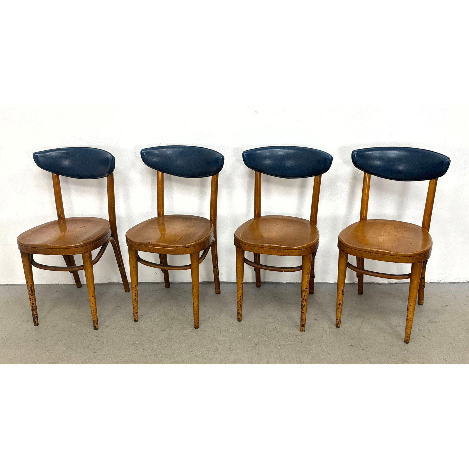Set 4 Thonet bentwood side chairs with blue vinyl backrests (1 of 11)