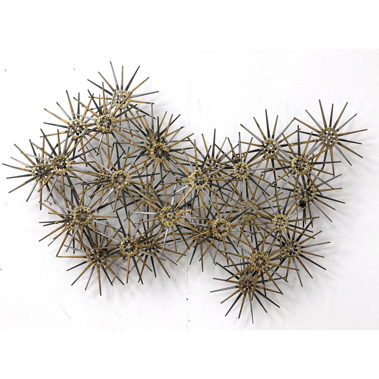 Large Marcreates Brutalist mixed metal starburst wall sculpture by Marc Weinstein with brass brazed (1 of 10)
