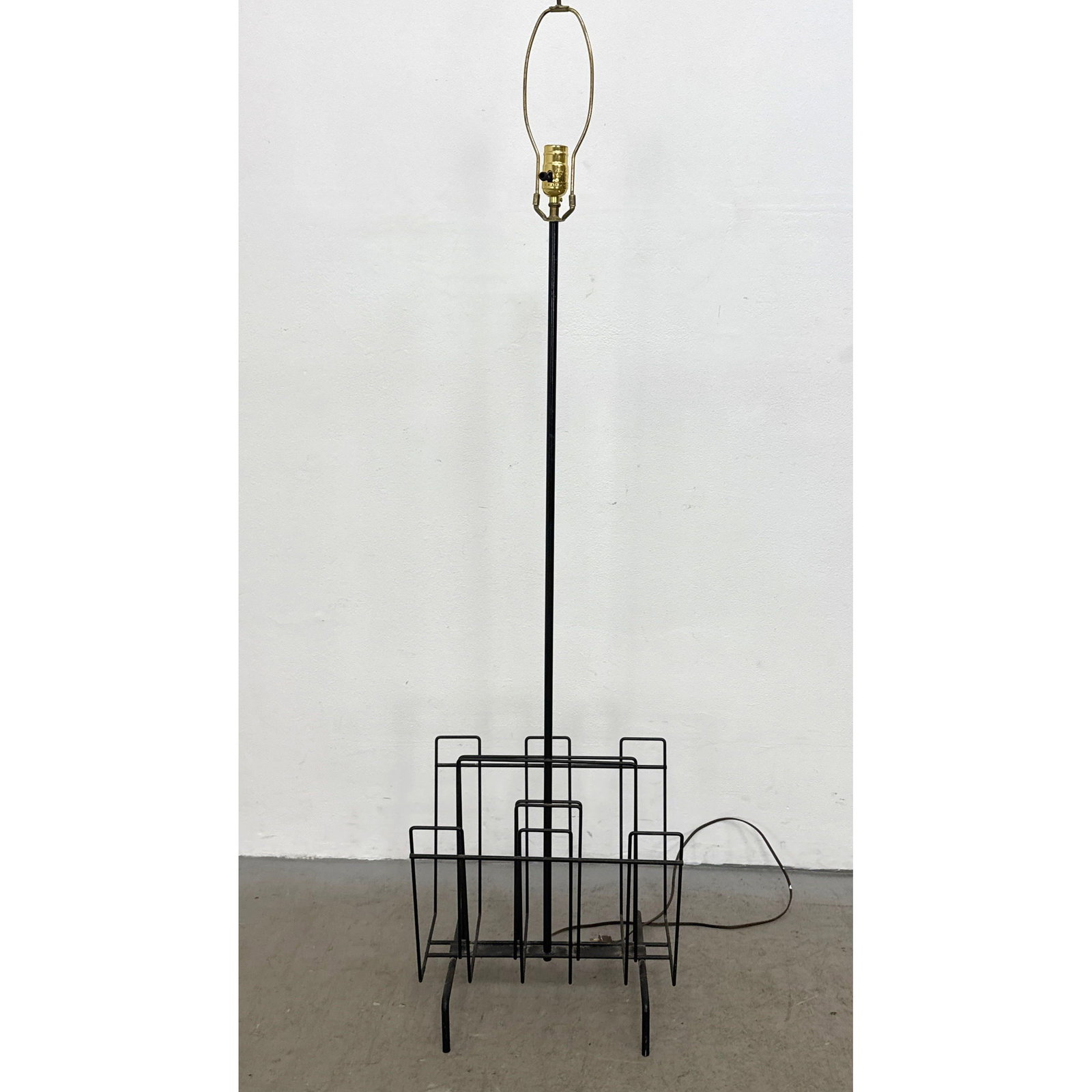 Mid Century Modern Black Painted Wrought Iron Floor Lamp with Integrated Magazine Rack Dusty (1 of 9)