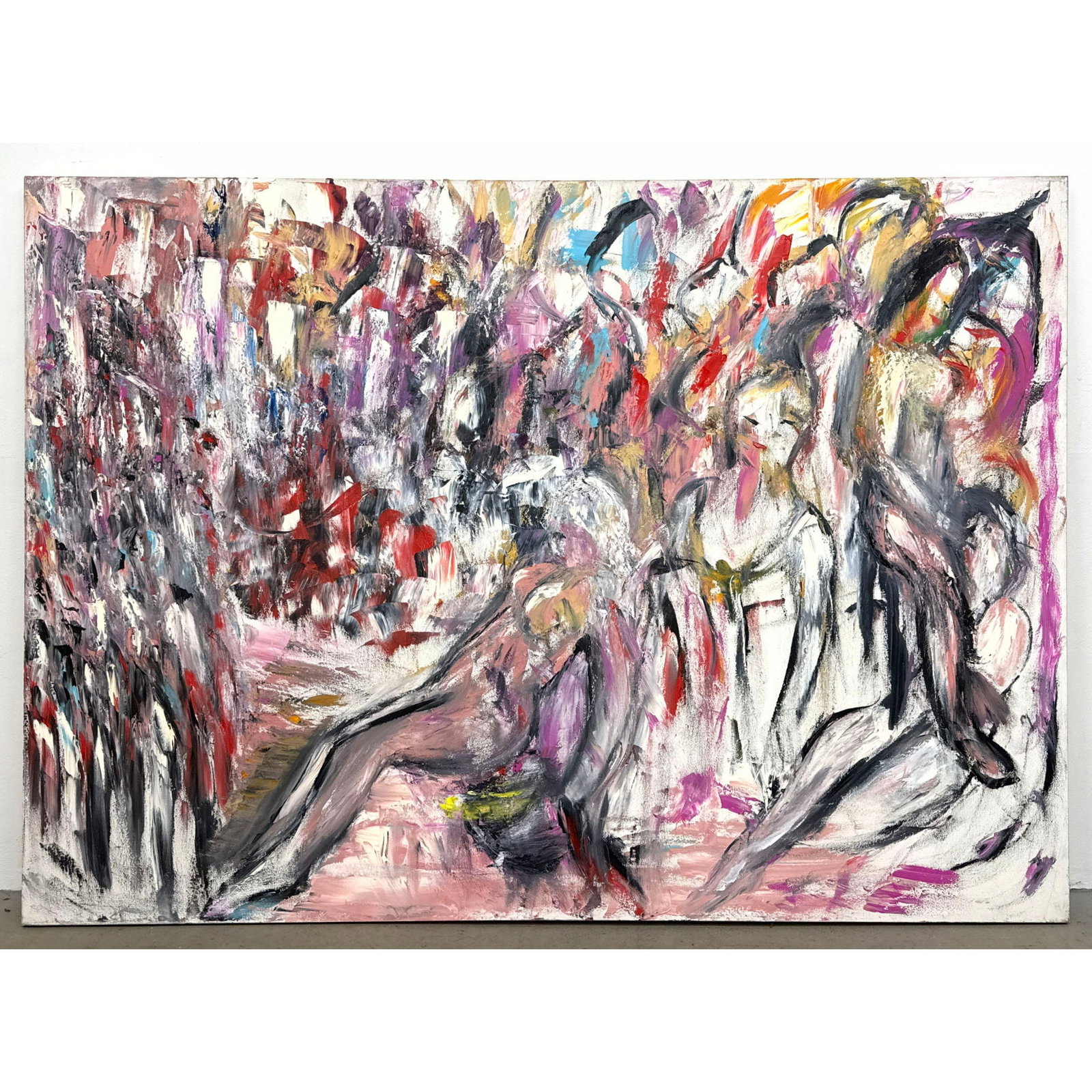 Large Scale Figurative Expressionist Oil or Mixed Media Painting on Canvas. Unsigned. Modernist Acti (1 of 10)