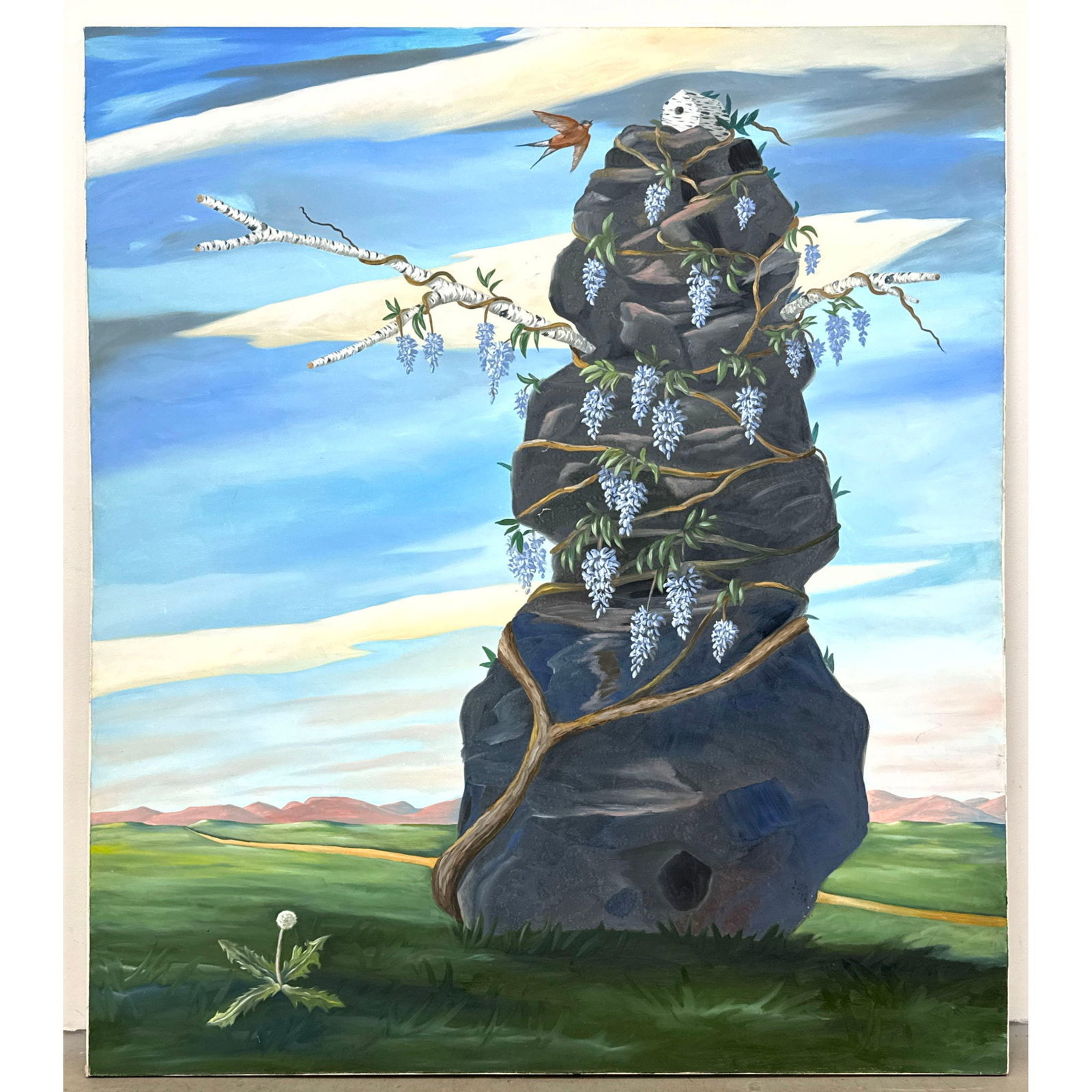Cheryl Laemmle Dandelion Large Oil on Canvas Surrealist Landscape 1984 Signed Verso with Holly Solom (1 of 13)