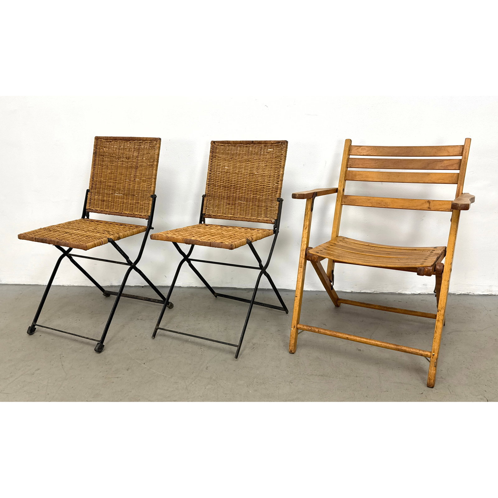 3pc Lot of Folding Garden Chairs. 2 French style Wicker and Metal Side Chairs and 1 Italian style Sl (1 of 13)