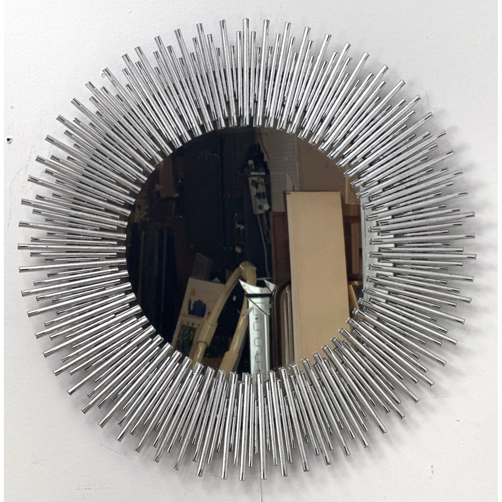 Large Brutalist Style Silvered Metal Sunburst Wall Mirror with Radiating Split Tension Pins. Contemp (1 of 9)