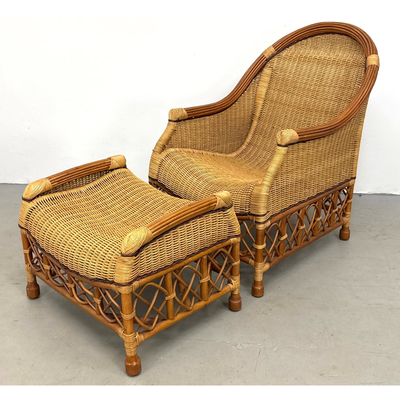 Palecek San Francisco 2pc Rattan and Wicker. High Back Armchair and Matching Ottoman with Diamond La (1 of 12)