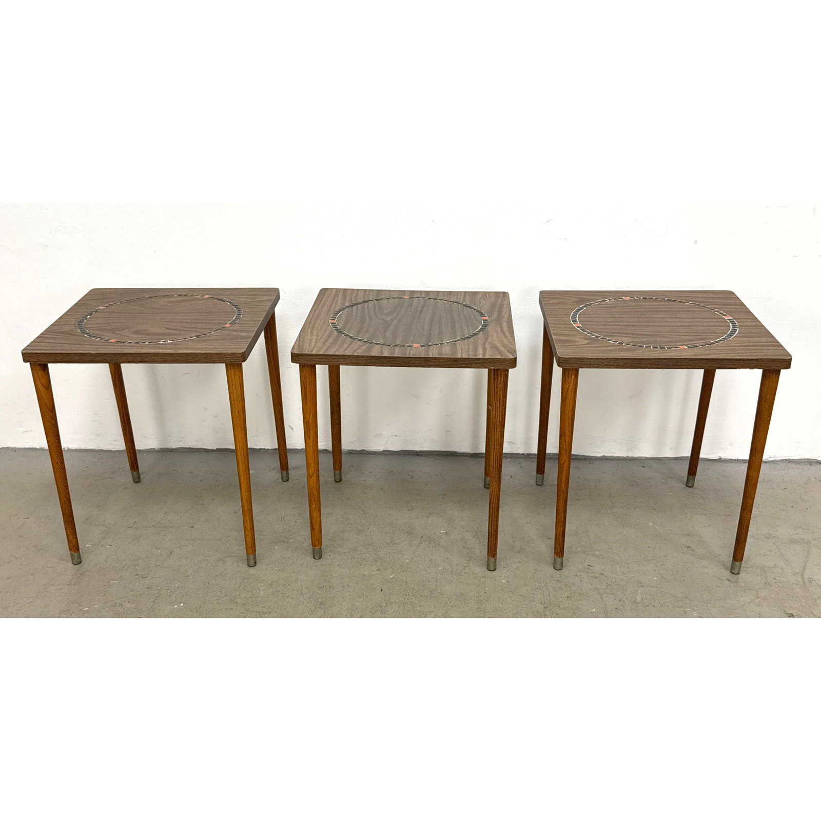 3pc Stacking Mid Century Modern Laminate Side Tables Tile Mosaic Inlay (1 of 16)