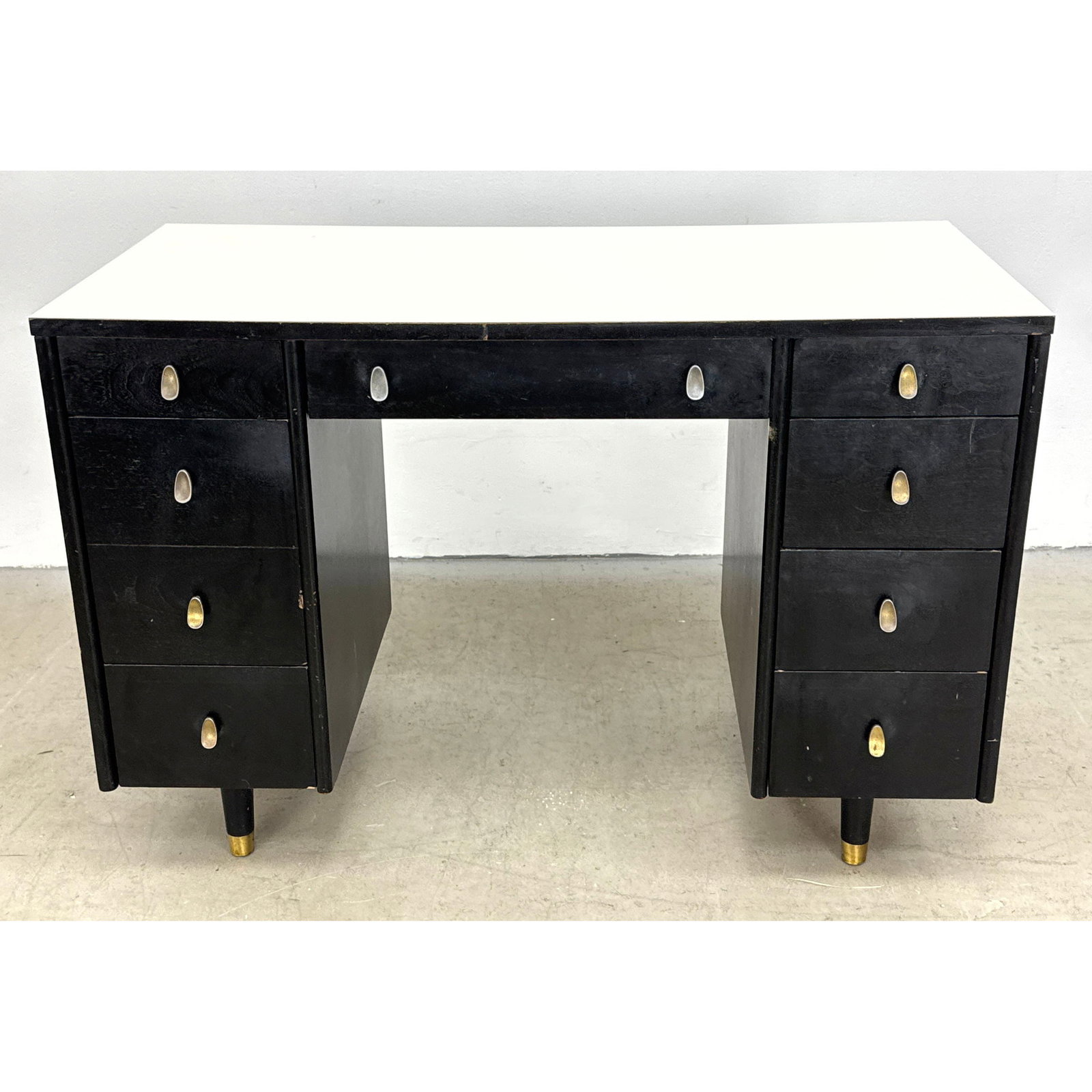 Sligh-Lowry Holland Michigan Double Pedestal Desk in Black and White.: Sligh-Lowry Holland Michigan Double Pedestal Desk in Black and White. Dimensions: Height: 30.25 inches, Width: 44 inches, Depth: 22 inches. ---