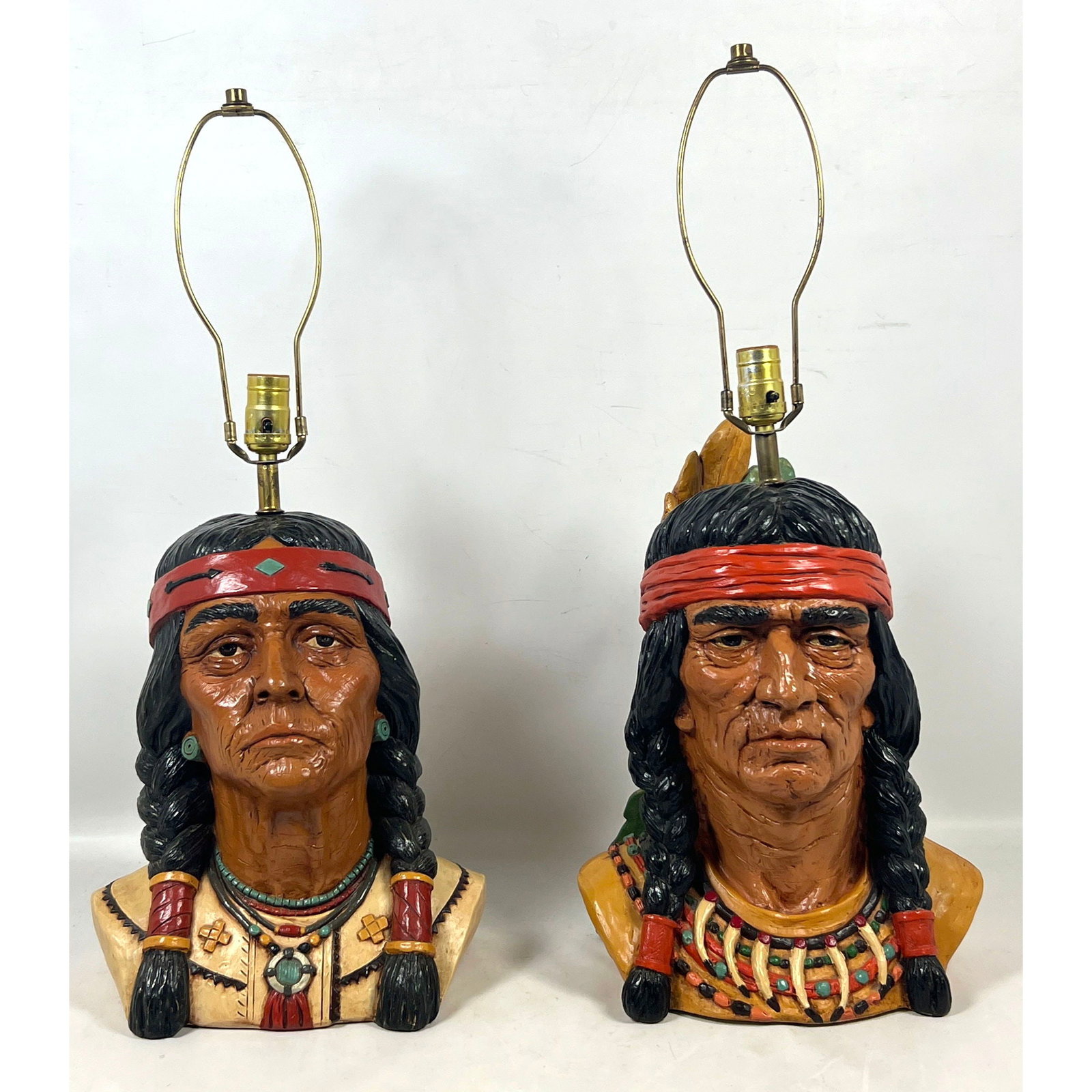 Pair Native American Bust Table Lamps Signed Ken Fox St. Paul Minnesota 1975 and 1977. Vintage Paula (1 of 15)