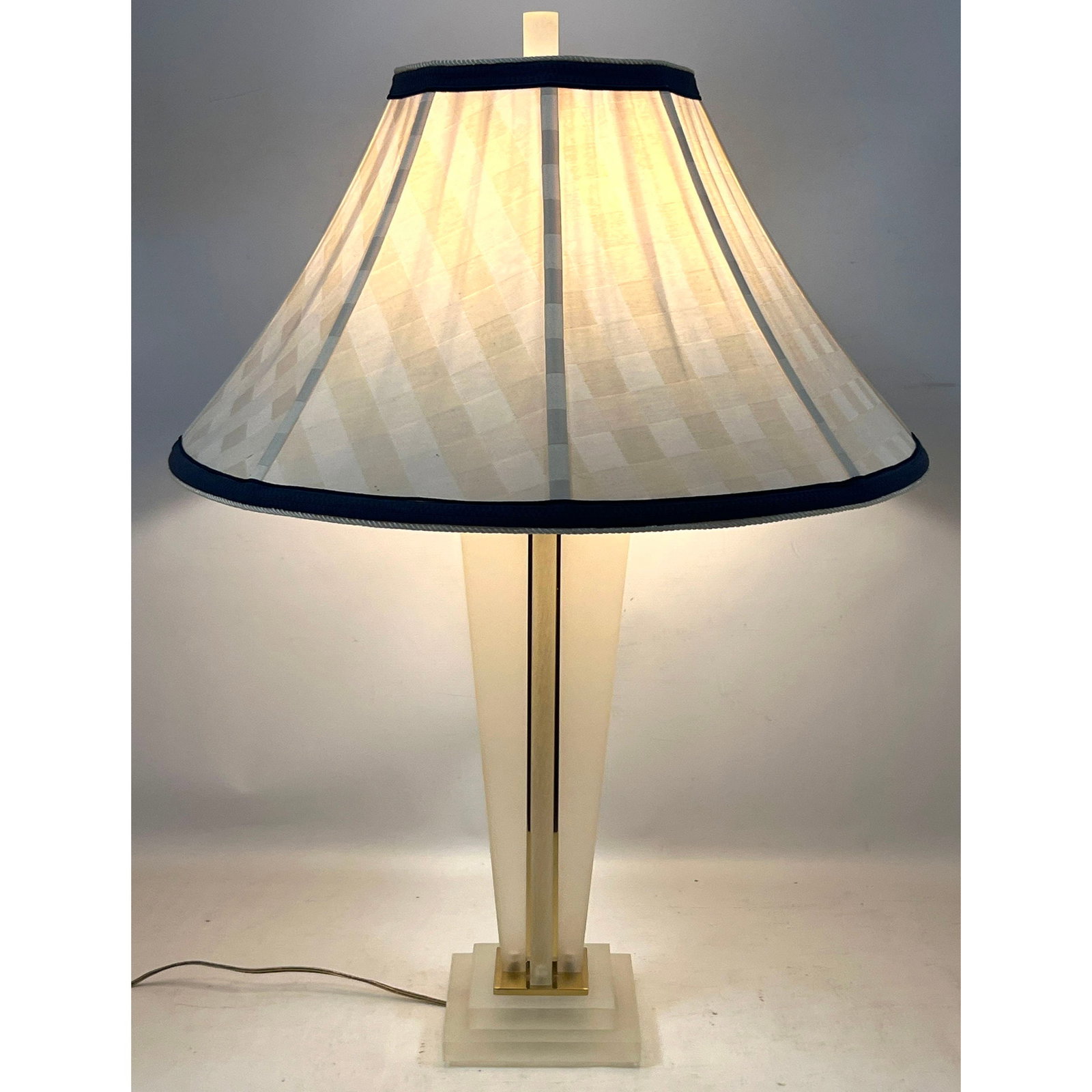 Frederick Cooper Art Deco style frosted lucite and polished brass table lamp with checkerboard shade (1 of 13)