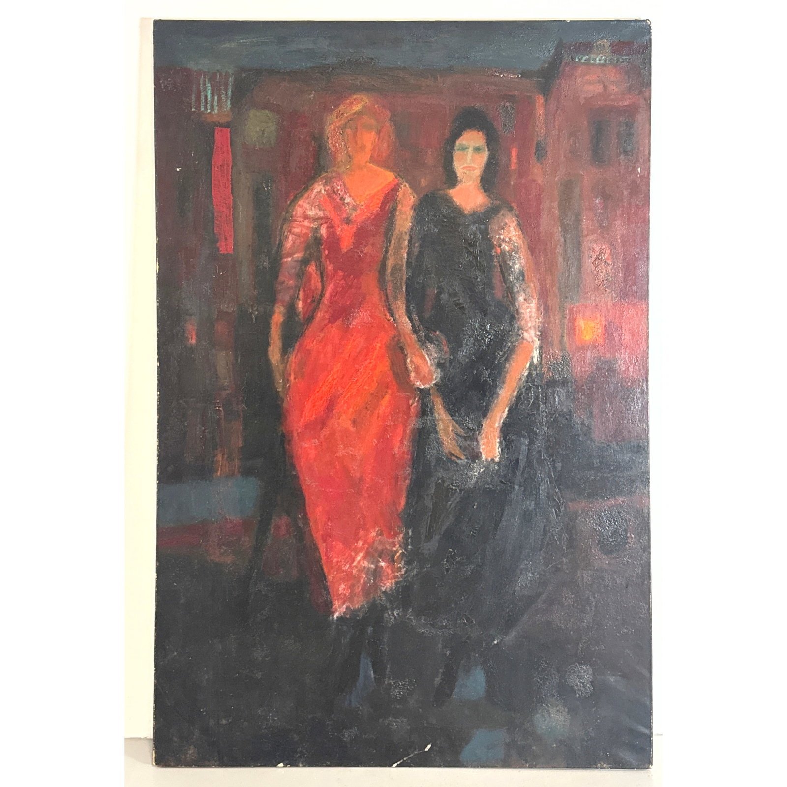 Large Norman Rubington Painting on Canvas. Large Figurative Expressionist Scene. Signed. (1 of 12)