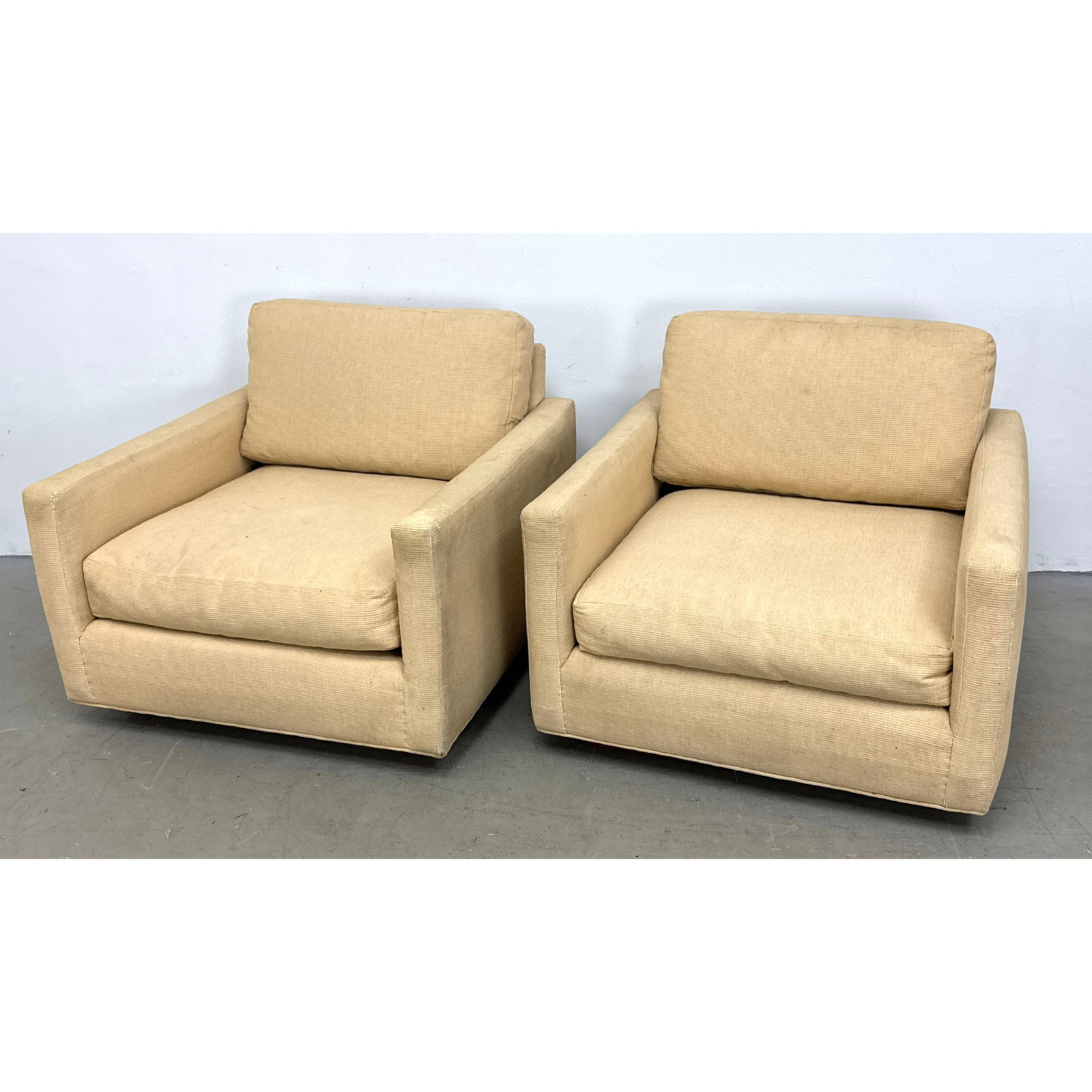 Pair mid Century Modern Cube Lounge Chairs. Platform bases. (1 of 11)