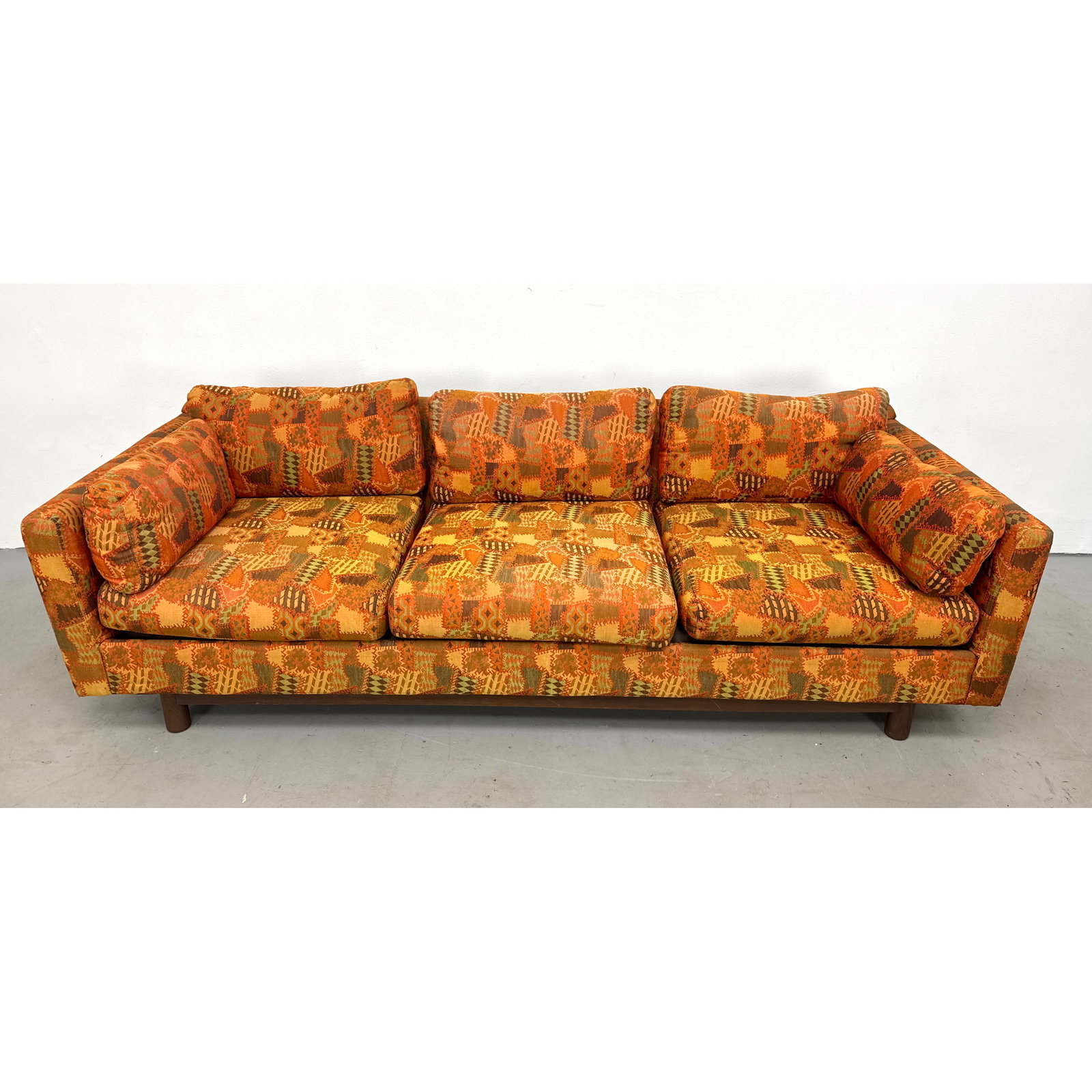 Selig of Monroe Mid-Century Modern 3-Seat Sofa with Jack Lenor Larsen Style Calico Geometric Print U (1 of 8)