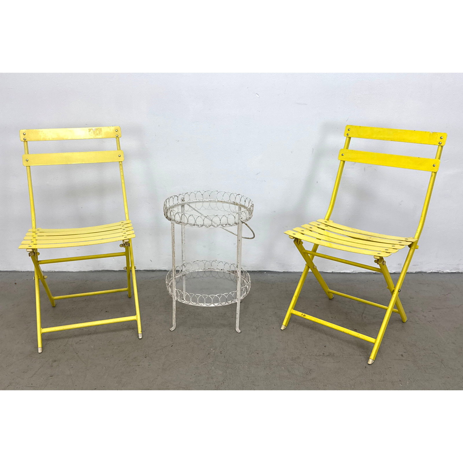 3pc Lot. Yellow Folding Chairs and Mathieu Style Side Table. (1 of 13)
