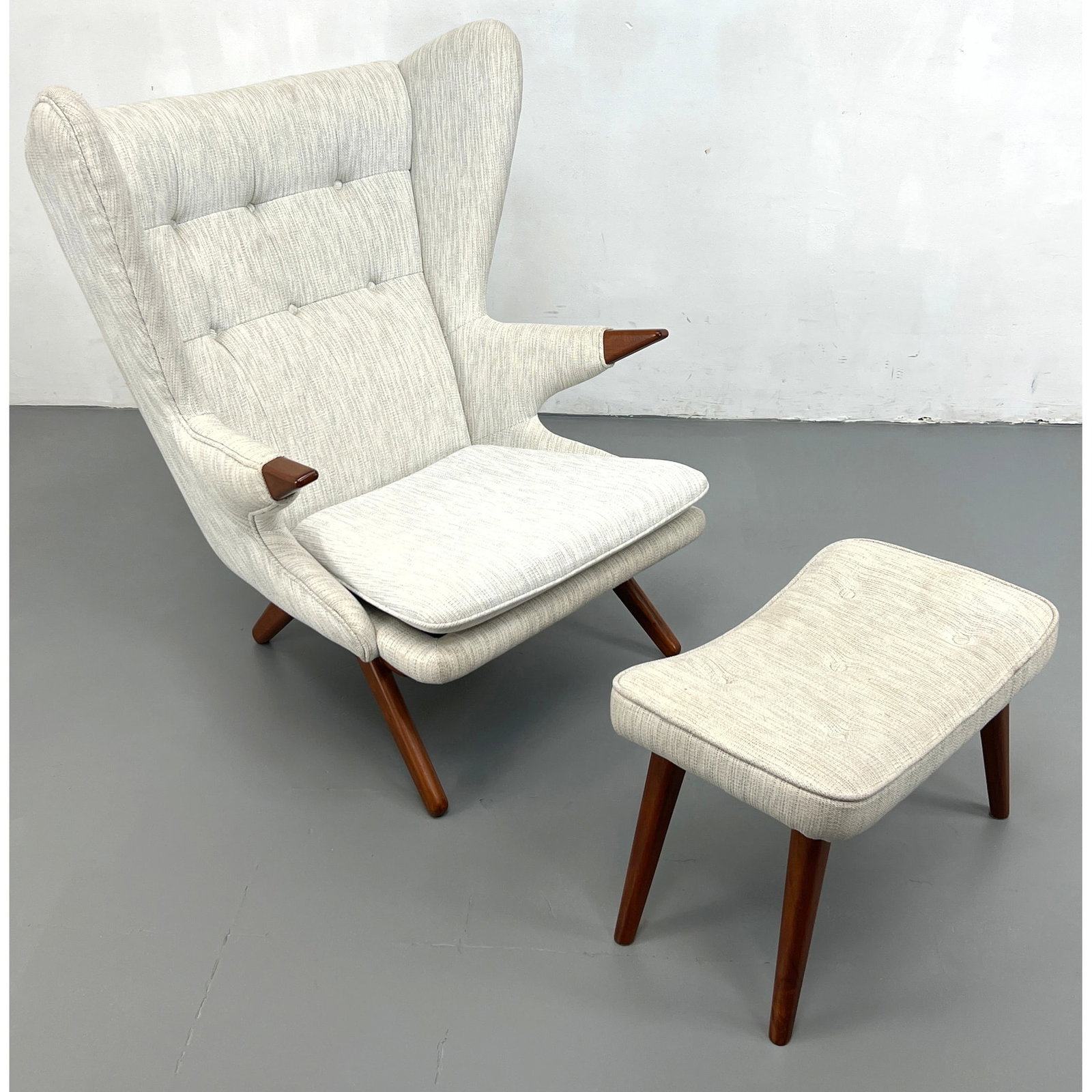 SVEND SKIPPER Model 91 PAPA BEAR Wingback Lounge Chair and Ottoman.: SVEND SKIPPER Model 91 PAPA BEAR Wingback Lounge Chair and Ottoman. Dimensions: Height: 37 inches, Width: 31 inches, Depth: 33 inches. - Seat Height: 14 inches - Additional Dimensions: Ottoman H: 14