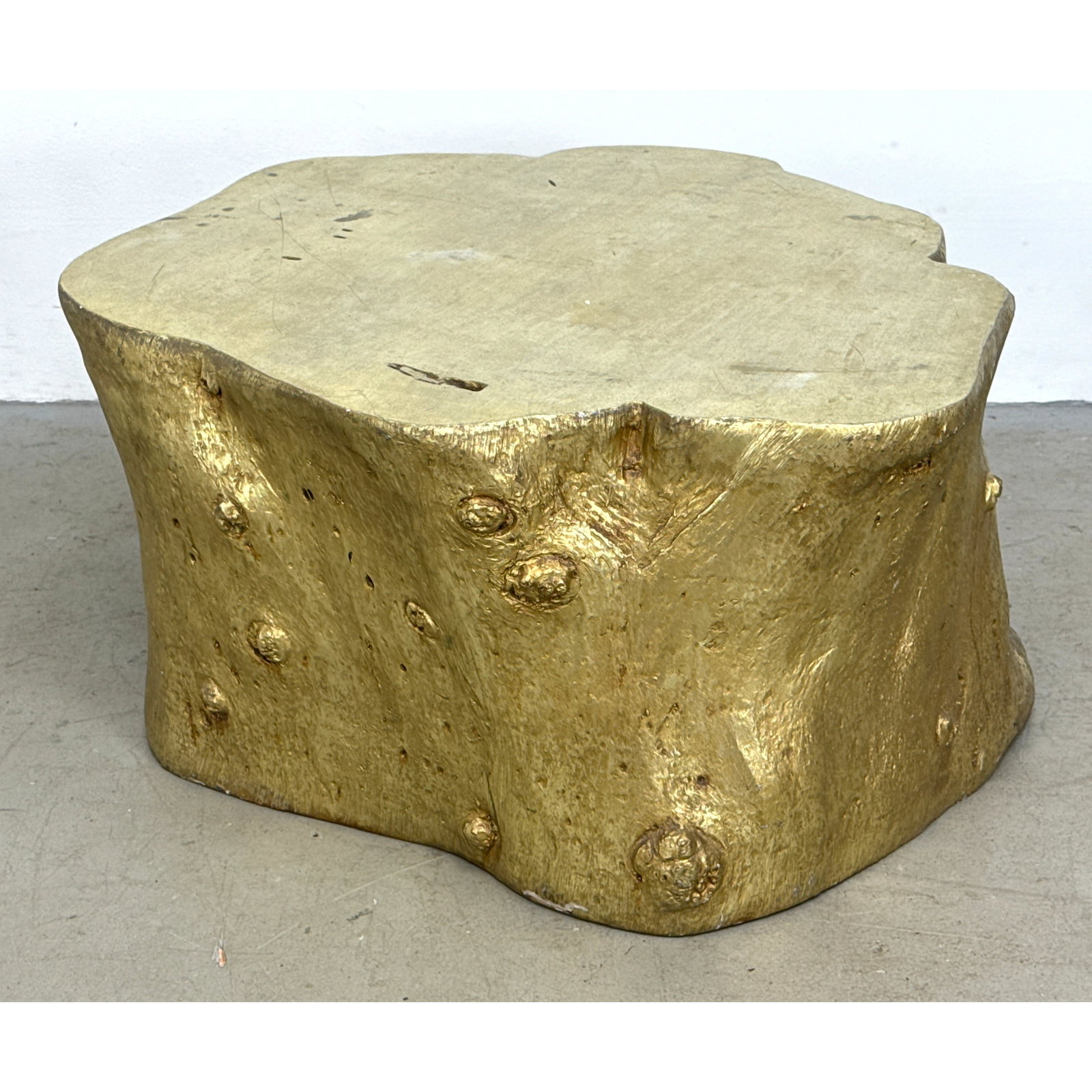 Contemporary Gilded Faux Bois Tree Stump Coffee Table Attributed to Phillips.: Contemporary Gilded Faux Bois Tree Stump Coffee Table Attributed to Phillips. Dimensions: Height: 17.5 inches, Width: 35 inches, Depth: 32 inches. ---
