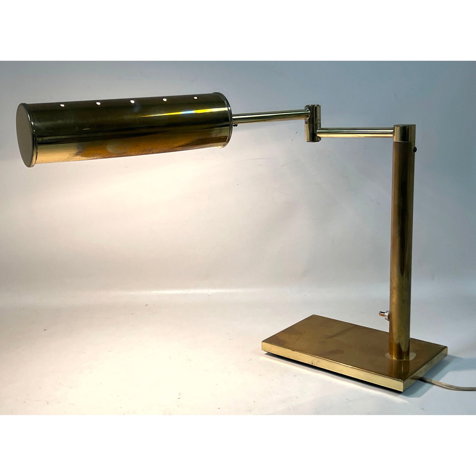 Nessen Studio Brass Swing Arm Desk Lamp with Adjustable Cylindrical Shade. Mid Century Modern. Marke (1 of 12)