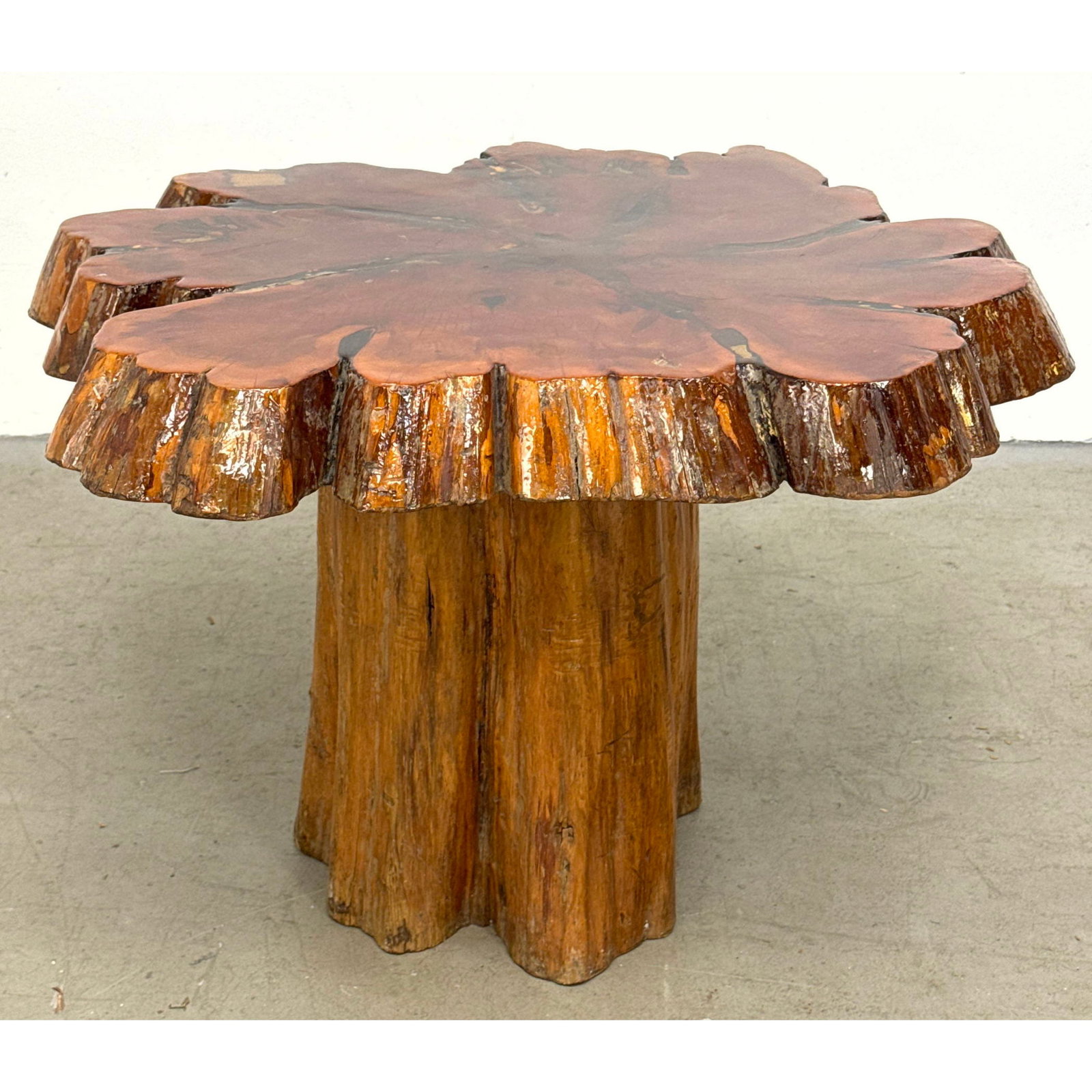 Single Slab Live Edge Wood Occasional Table featuring a Fluted Stump Base and Resin finish (1 of 9)