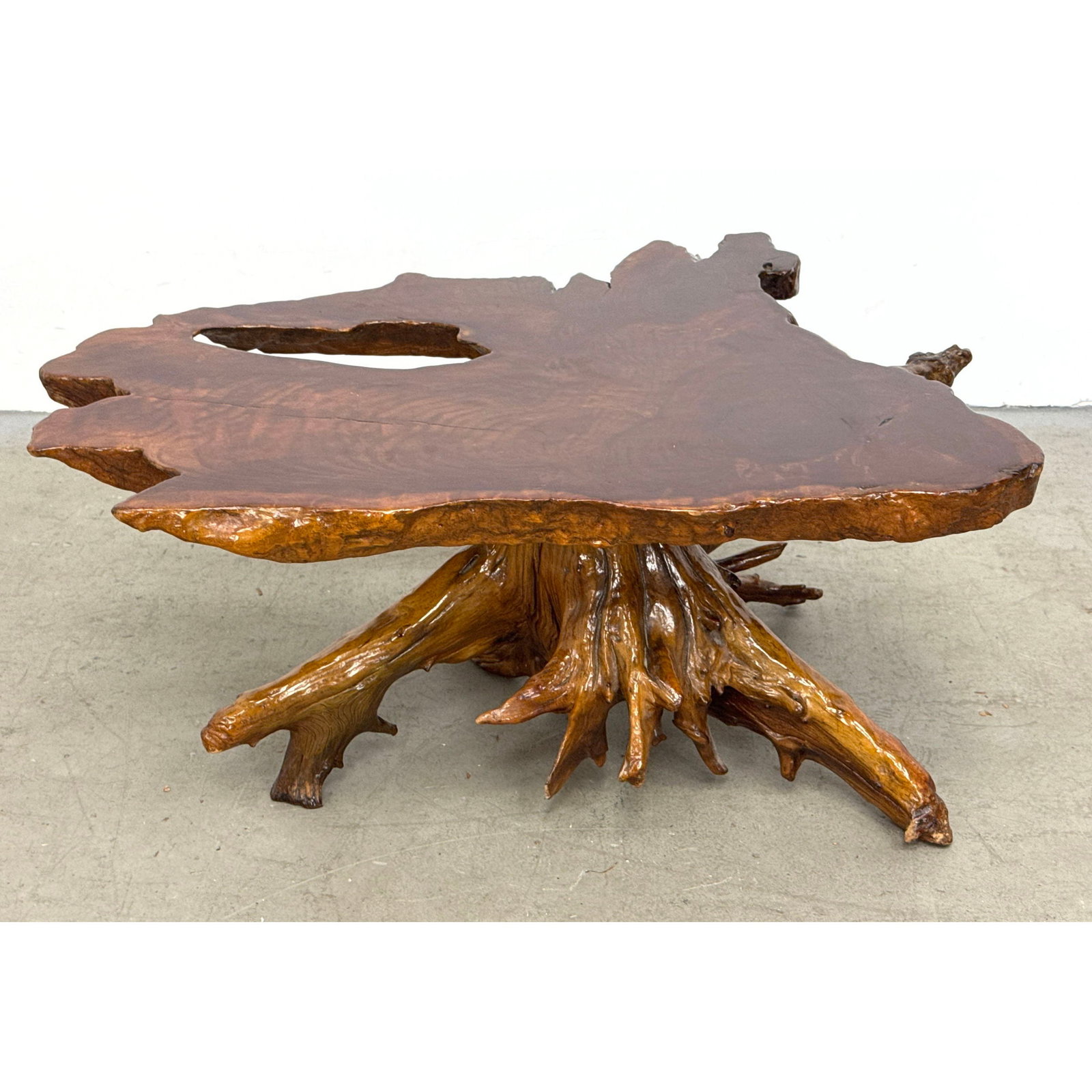 Vintage Live Edge California Redwood Burl Coffee Table with Natural Root Base and High Gloss Lacquer (1 of 7)