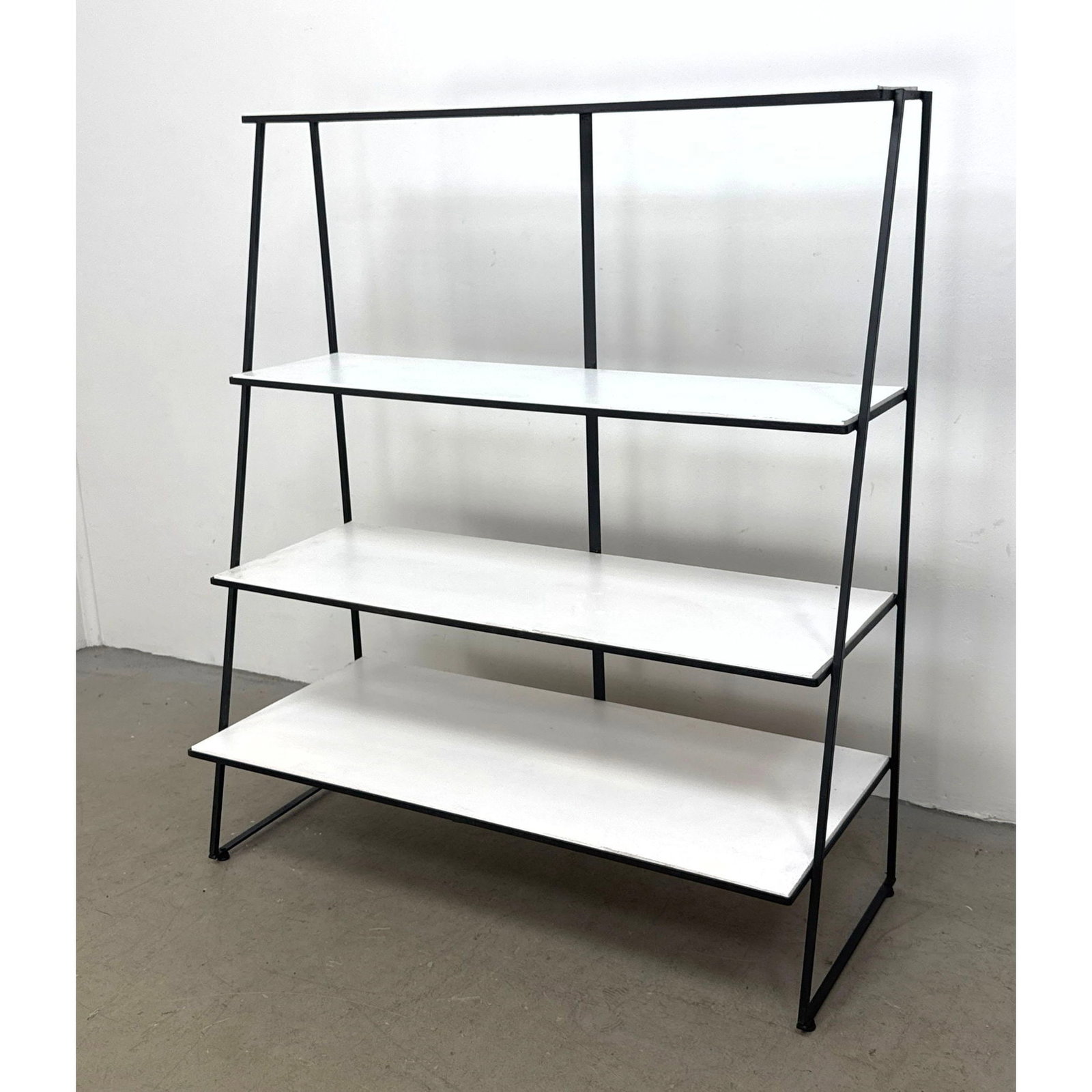 Modern Industrial 4 Tier Tapered Black Metal and White Wood Etagere Shelving Unit with Graduated Dep (1 of 10)
