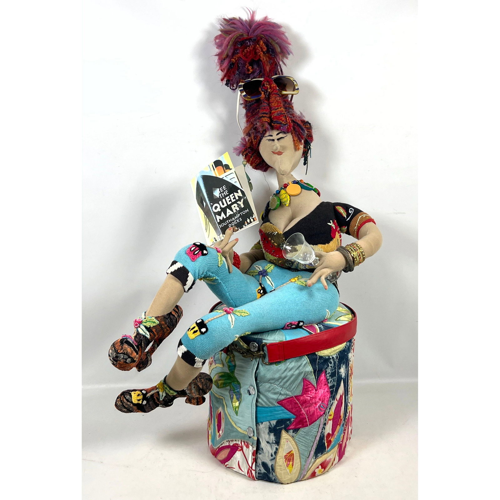Kent Epler Mixed Media Fiber Art Soft Sculpture Bernice 2014 Seated on Quilted Drum Base with Access (1 of 11)