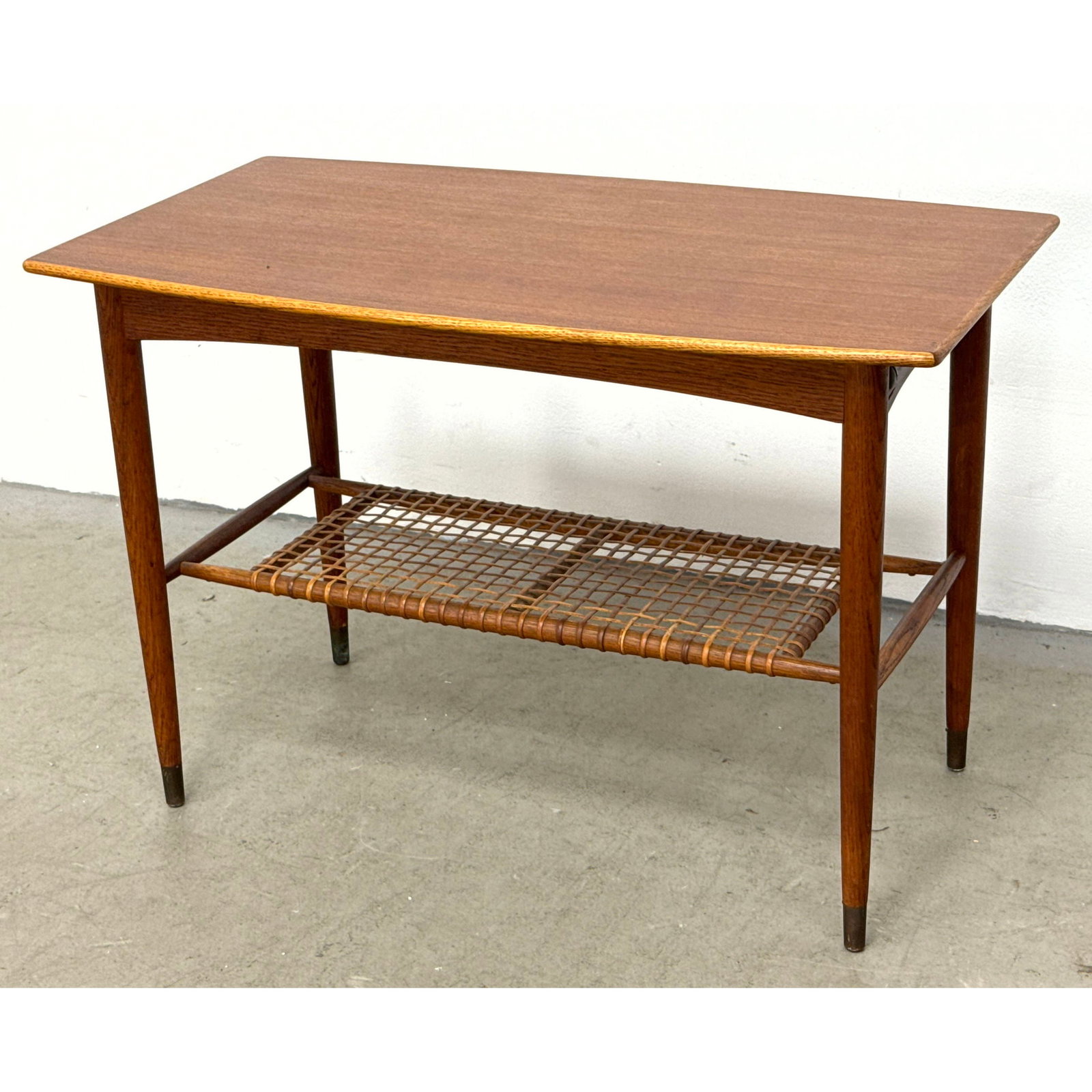 Folke Ohlsson for Dux Mid-Century Modern Swedish Teak Side Table with Woven Cane Shelf (1 of 12)
