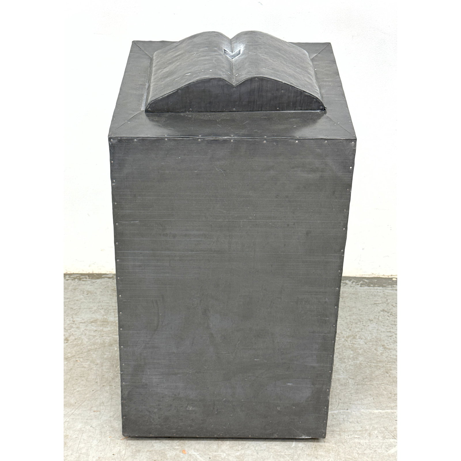 80s Video Art Sculpture. Heavy Metal Bound Sculpture of Book on Pedestal with Opening which has a vi (1 of 10)