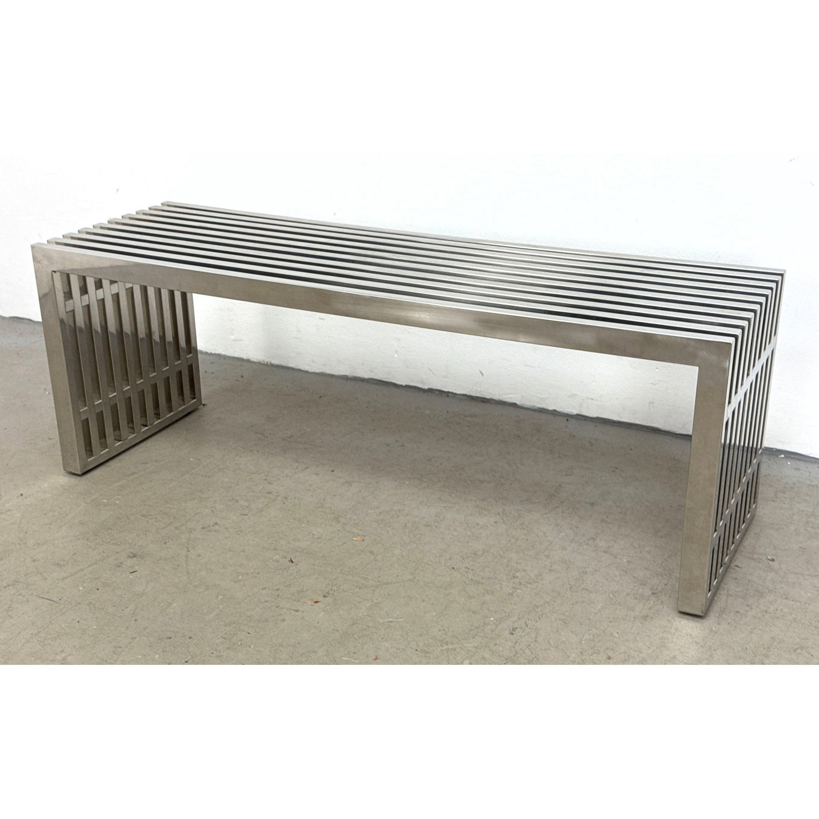 DIA Style Gridiron Style chrome Steel Slatted Slat Bench table with Mitered Corners and Parallel Bar (1 of 8)