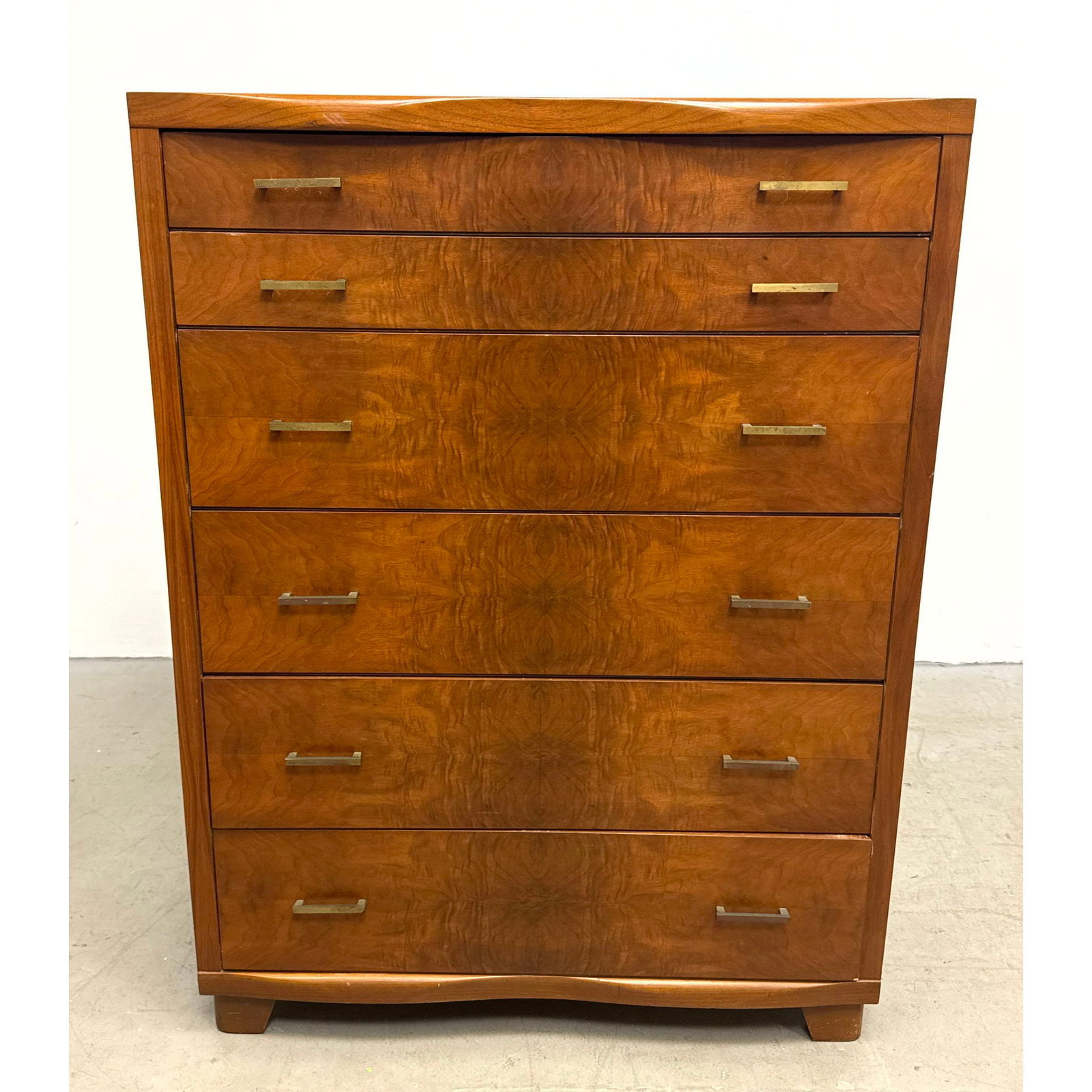 Mid-Century Modern Tri-Bond III Furniture 6 Drawer Tall Chest Dresser with Book Matched Burl Wood Ve (1 of 11)