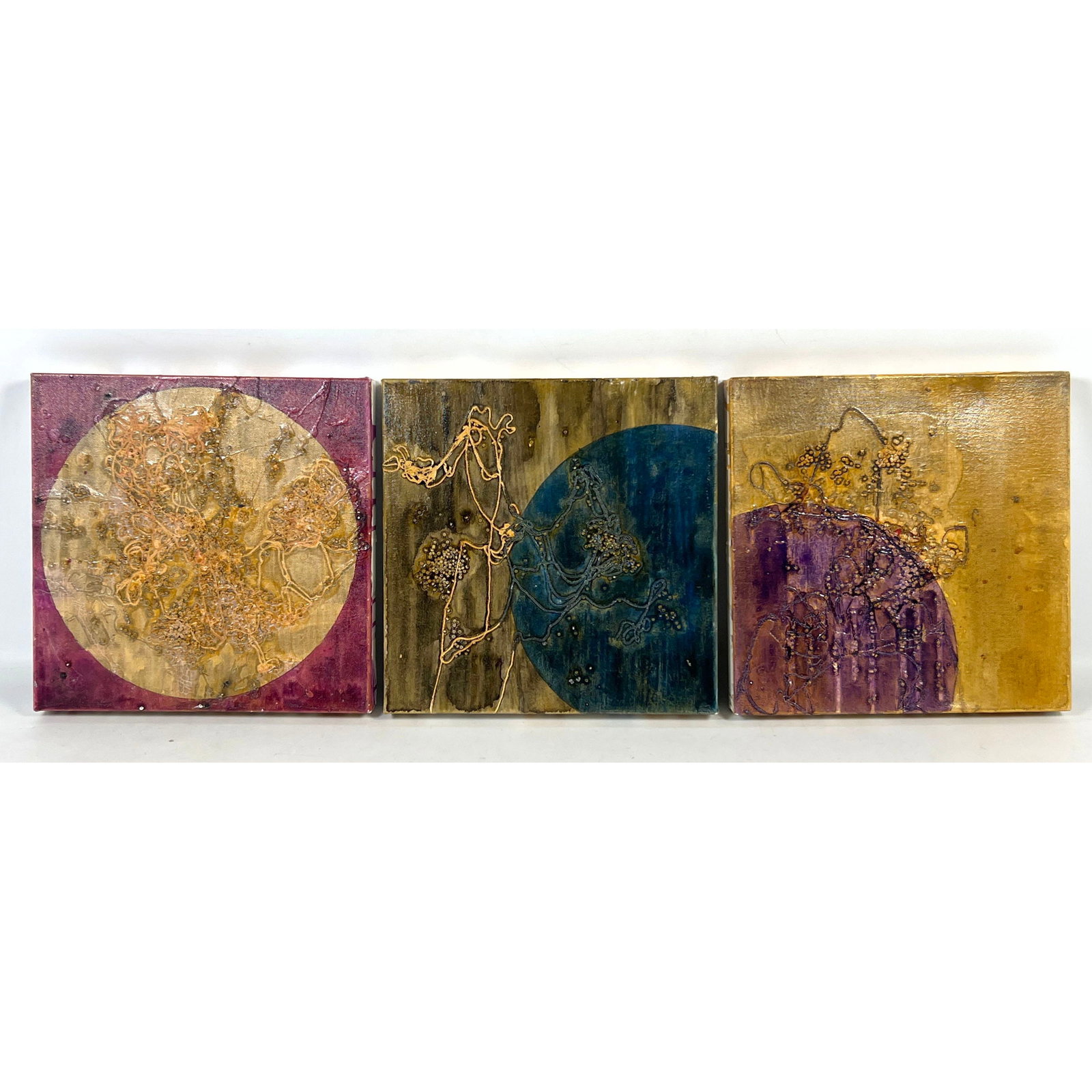 Antonio Puri 3pc Mixed Media on Canvas Paintings Mantra 9 Mukti 8 and Mantra 2 Dated 2004 Signed (1 of 12)