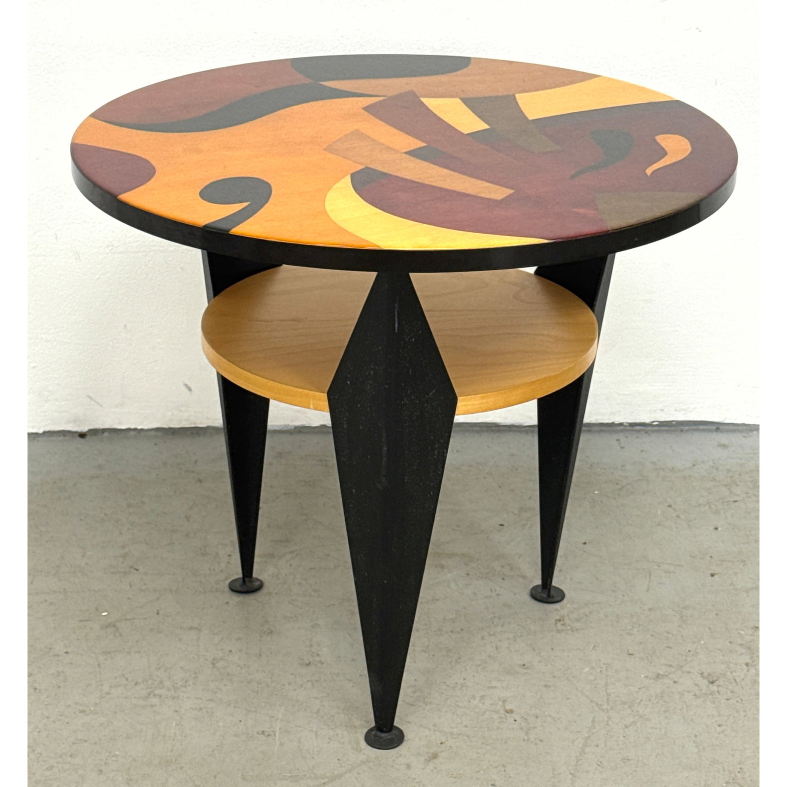 Benjamin Le for Axi Furniture Pablo Postmodern Table. Memphis Style Abstract Wood Marquetry 2 Tier S (1 of 8)