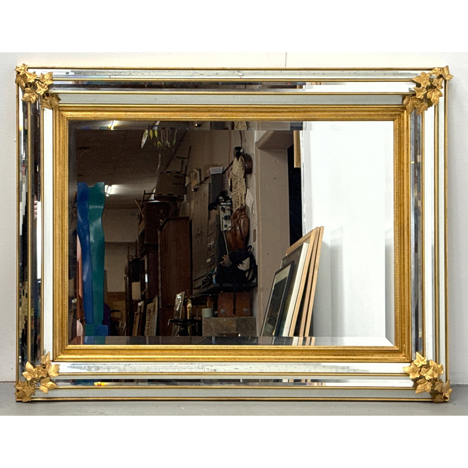 LaBarge Gold Gilt Beveled Wall Mirror with Ivy Vine Accents (1 of 10)