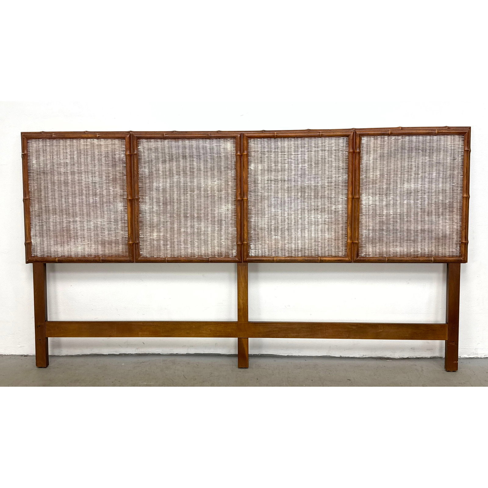 American of Martinsville Hollywood Regency Faux Bamboo and Woven Rattan King Size Headboard with 3 V (1 of 13)