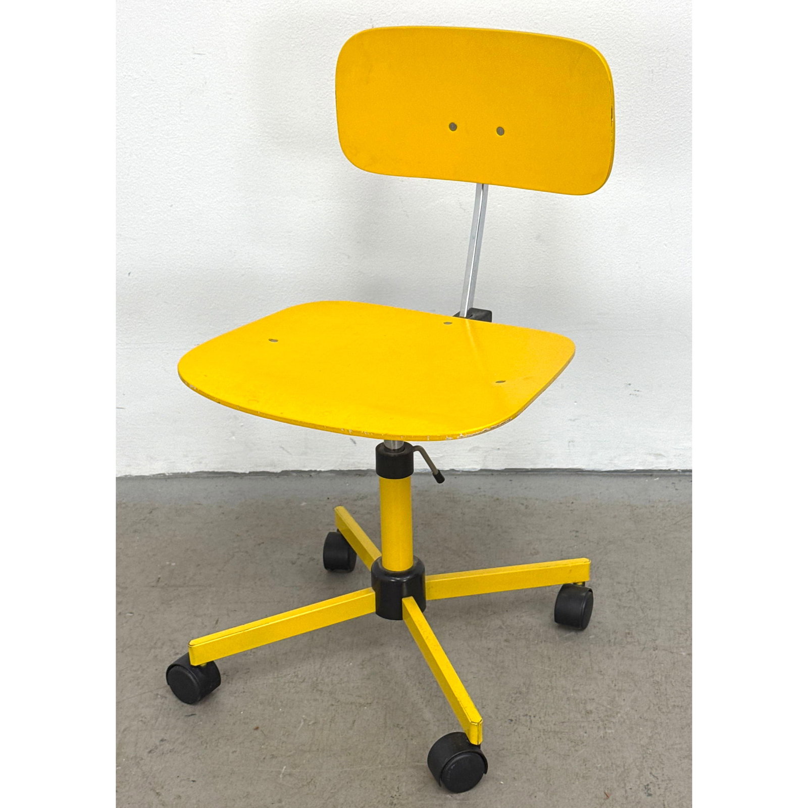 Jorgen Rasmussen for Rabami Stole Mid Century Danish Modern Yellow Plywood Swivel Task Chair: Jorgen Rasmussen for Rabami Stole Mid Century Danish Modern Yellow Plywood Swivel Task Chair Dimensions: Height: 30.5 inches, Width: 16.75 inches, Depth: 18 inches. - Seat Height: 17.5 inches ---