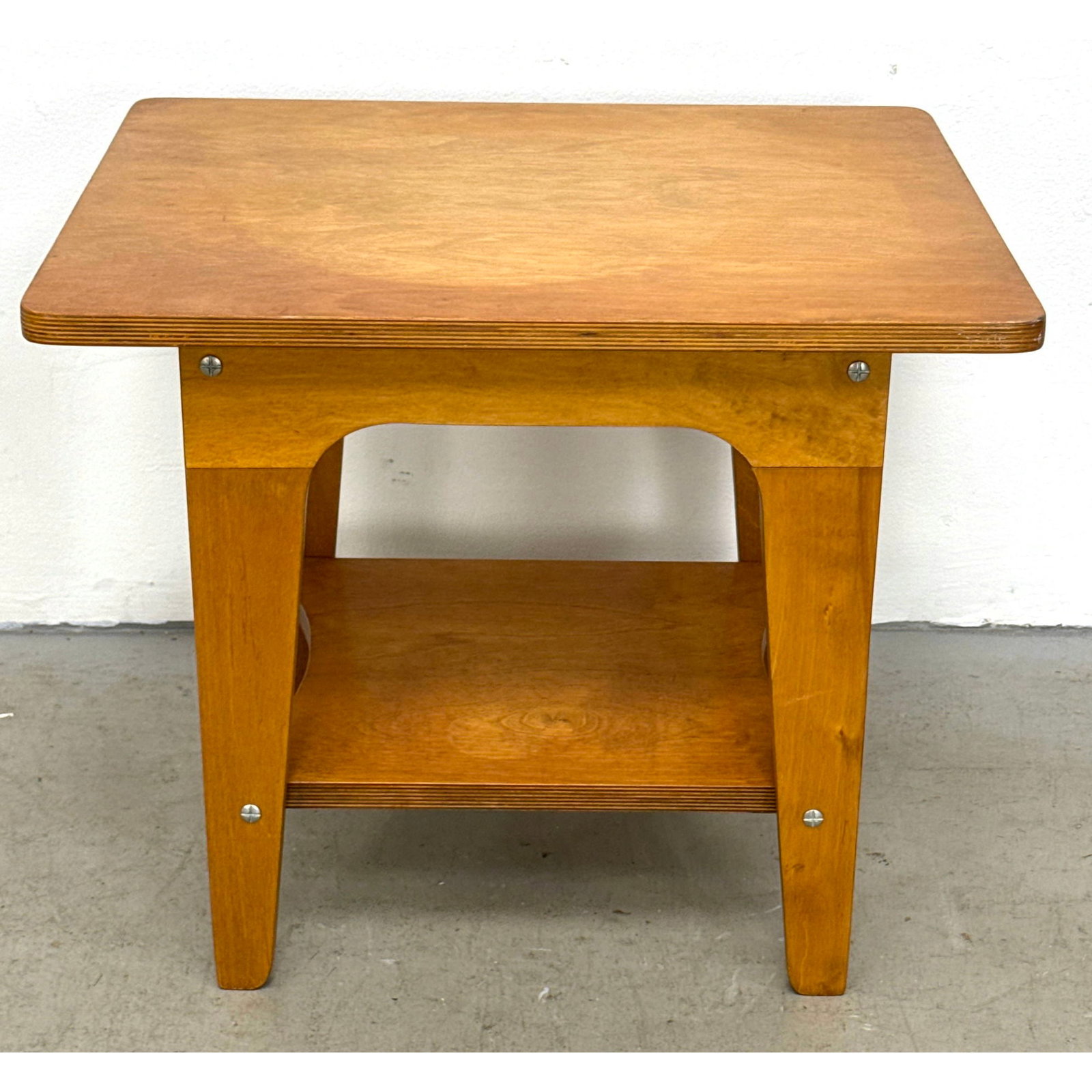 Mid-Century Modern Laminated Plywood Side Table. Marcel Gascoin style with Concave Shelf and Tapered (1 of 9)