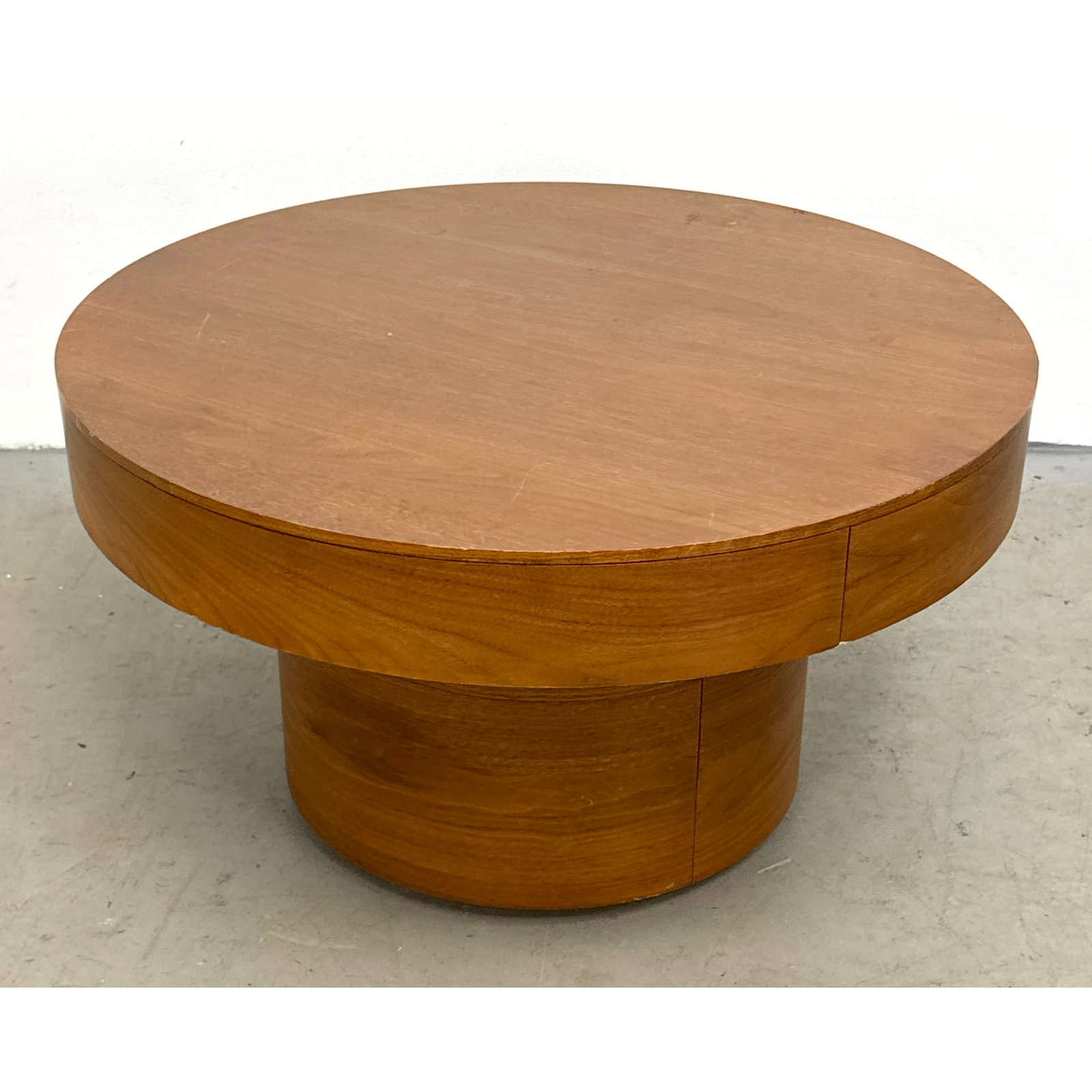 West Elm Volume Round Pedestal Coffee Table in Walnut Finish with 4 Drawers (1 of 10)