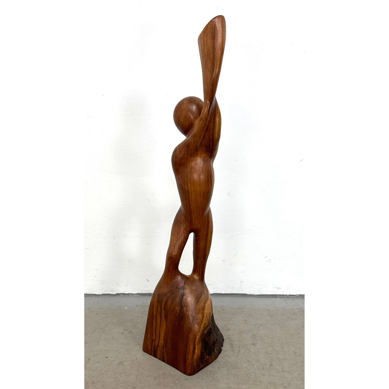 6 DTP 93 Signed Modernist Abstract Carved Wood Figural Sculpture featuring an Elongated Form Reachin: 6 DTP 93 Signed Modernist Abstract Carved Wood Figural Sculpture featuring an Elongated Form Reaching Upwards. Gabriel The Archangel Dimensions: Height: 42 inches, Width: 11.5 inches, Depth: 10 inches