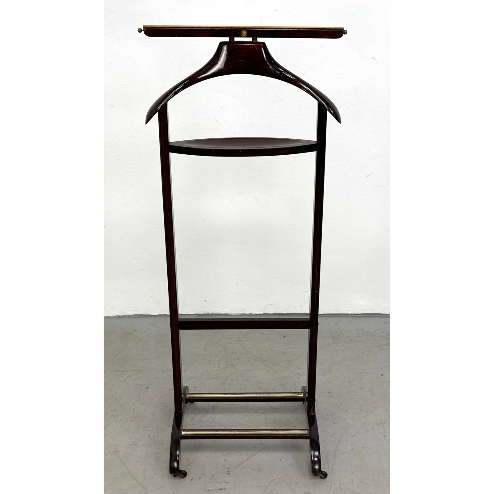 Fratelli Reguitti Mid-Century Modern Italian Wood Valet Stand with Catch-All Tray and Retractable Ro (1 of 10)