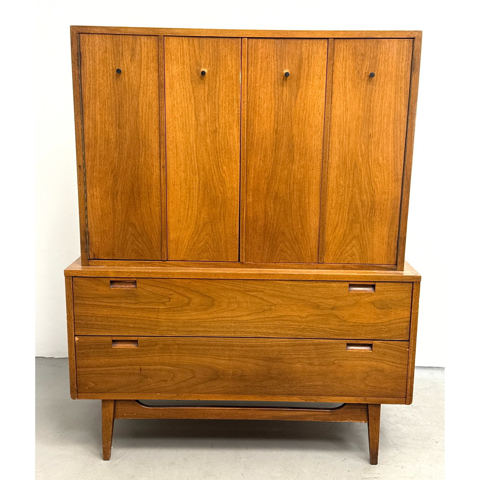 Mid-Century Modern American of Martinsville 2pc Walnut Highboy Chest on Chest Dresser with Ebony Inl (1 of 12)