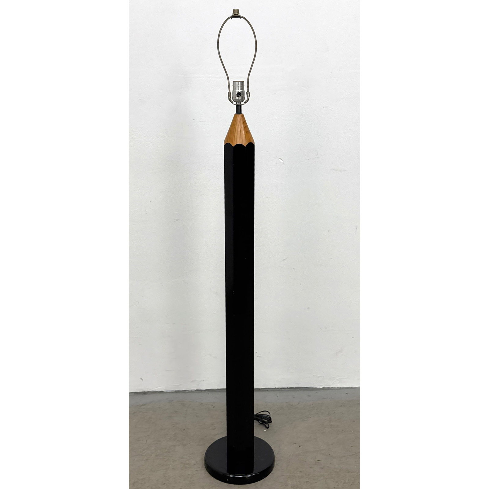 Vintage Large Painted Wood Pencil Form Novelty Floor Lamp with Black Hexagonal Body and Natural Tip. (1 of 11)