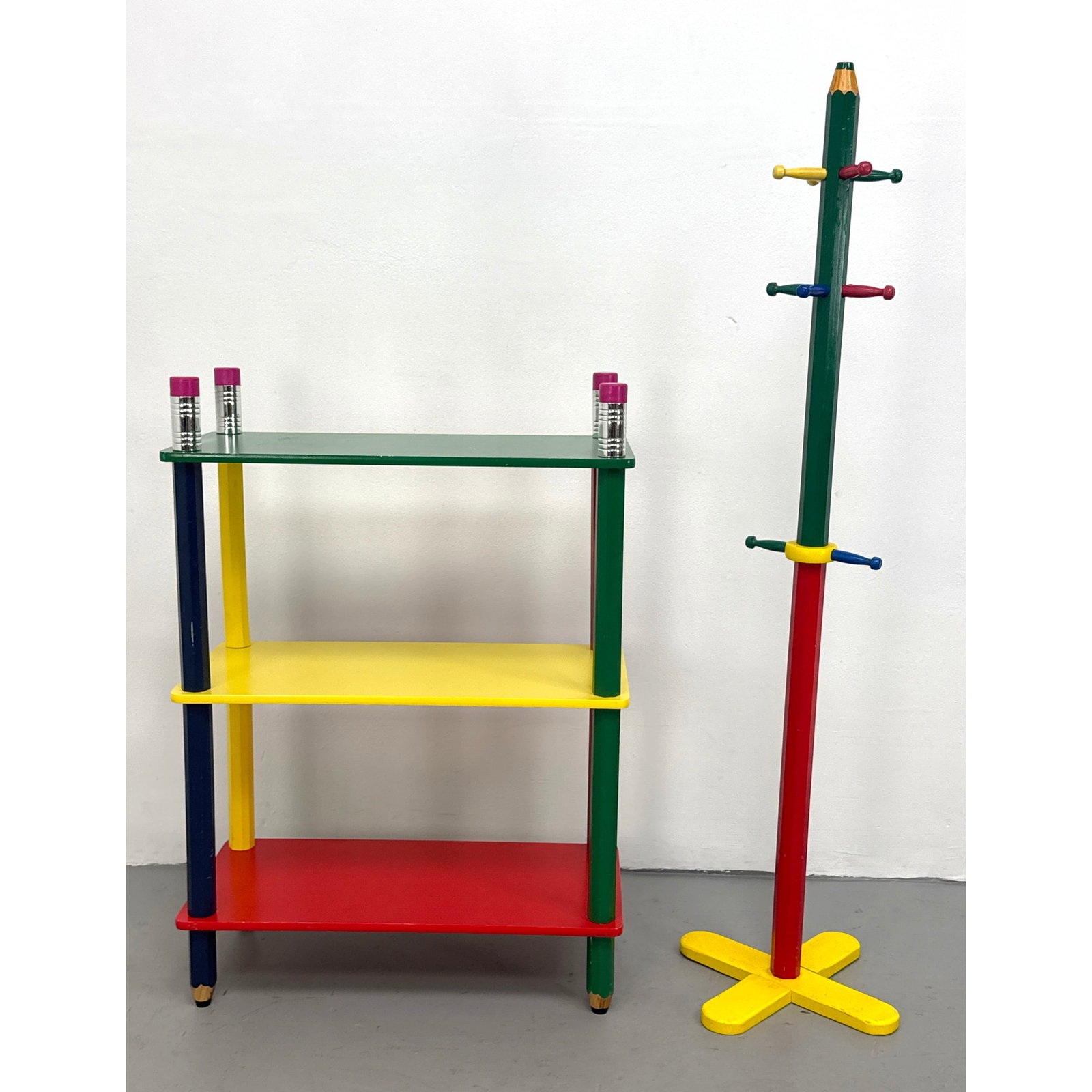 Two Pierre Sala Style Child's Pencil Furniture Pieces. Shelf and Coat Rack. (1 of 20)