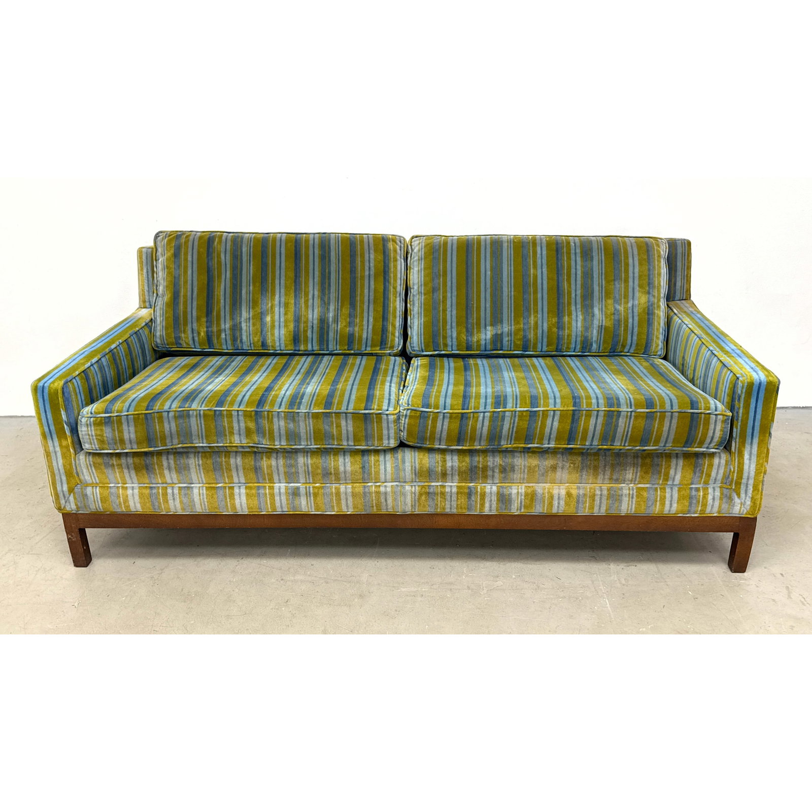 Mid-Century Selig Style Teak Framed Love Seat Sofa. (1 of 10)